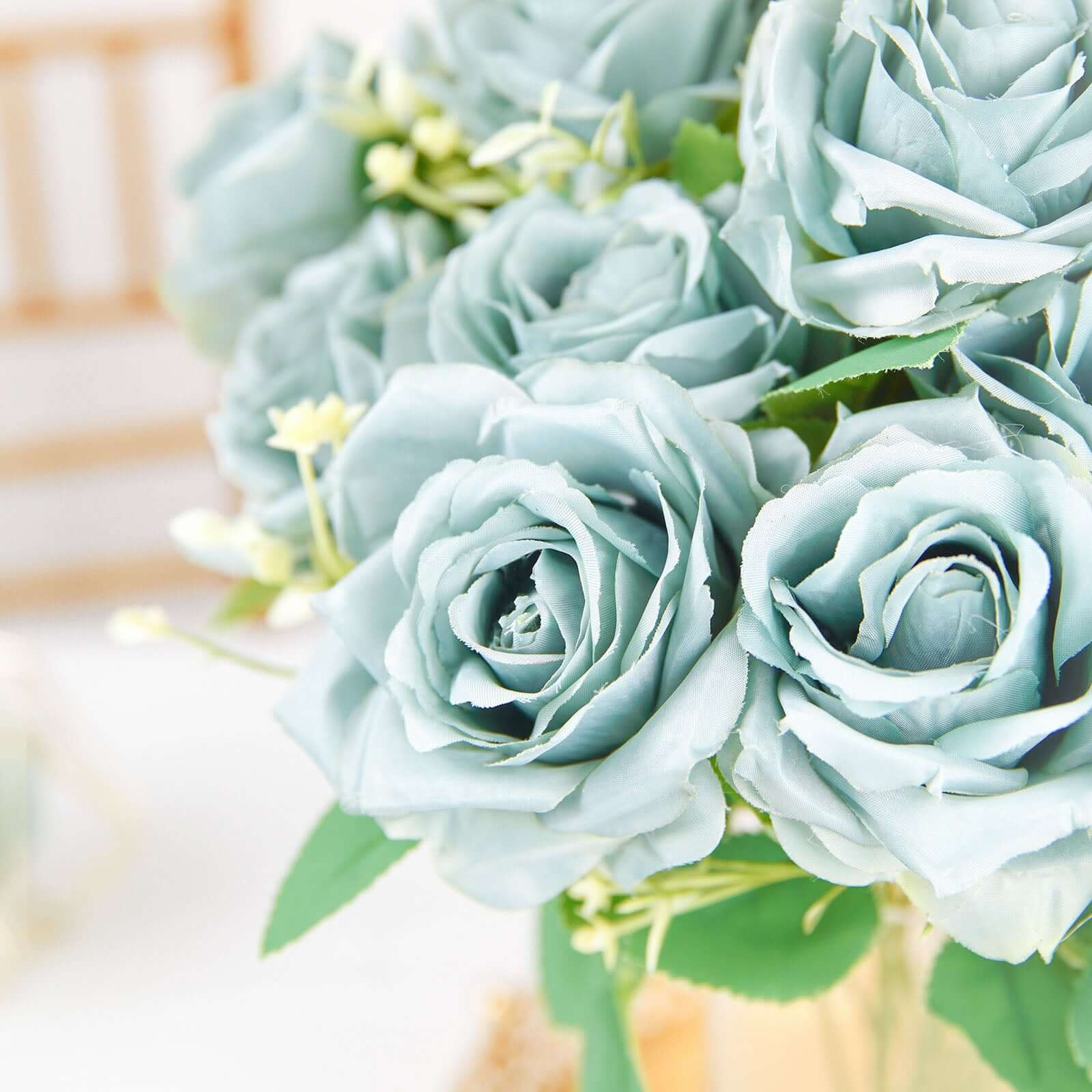 2 Bushes 18" Real Touch Light Dusty Blue Artificial Rose Flower Bouquet, Silk Long Stem Flower Arrangements