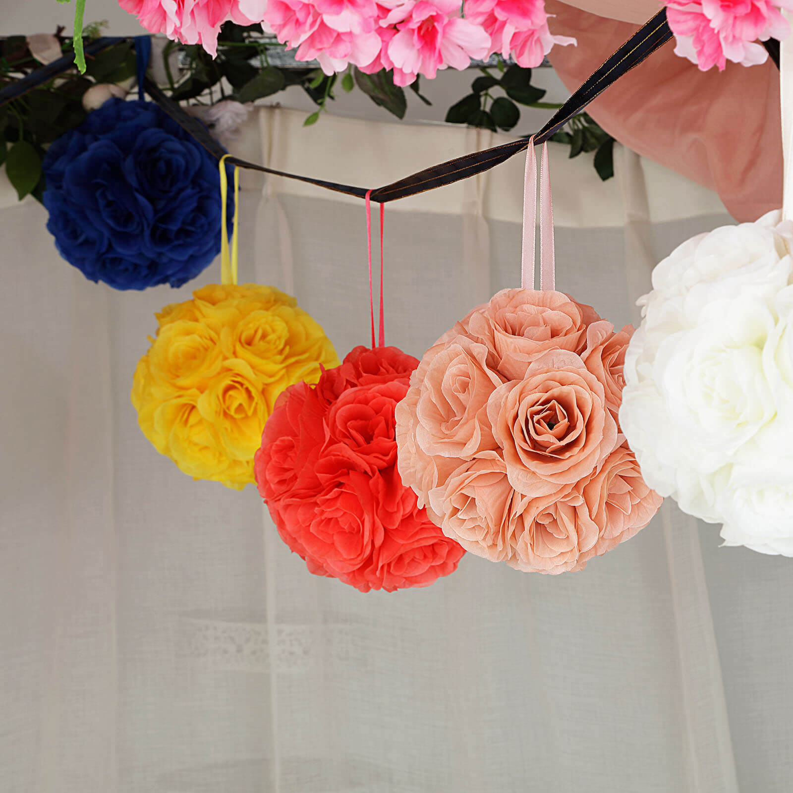 2 Pack 7" Dusty Rose Artificial Silk Rose Kissing Ball, Flower Ball