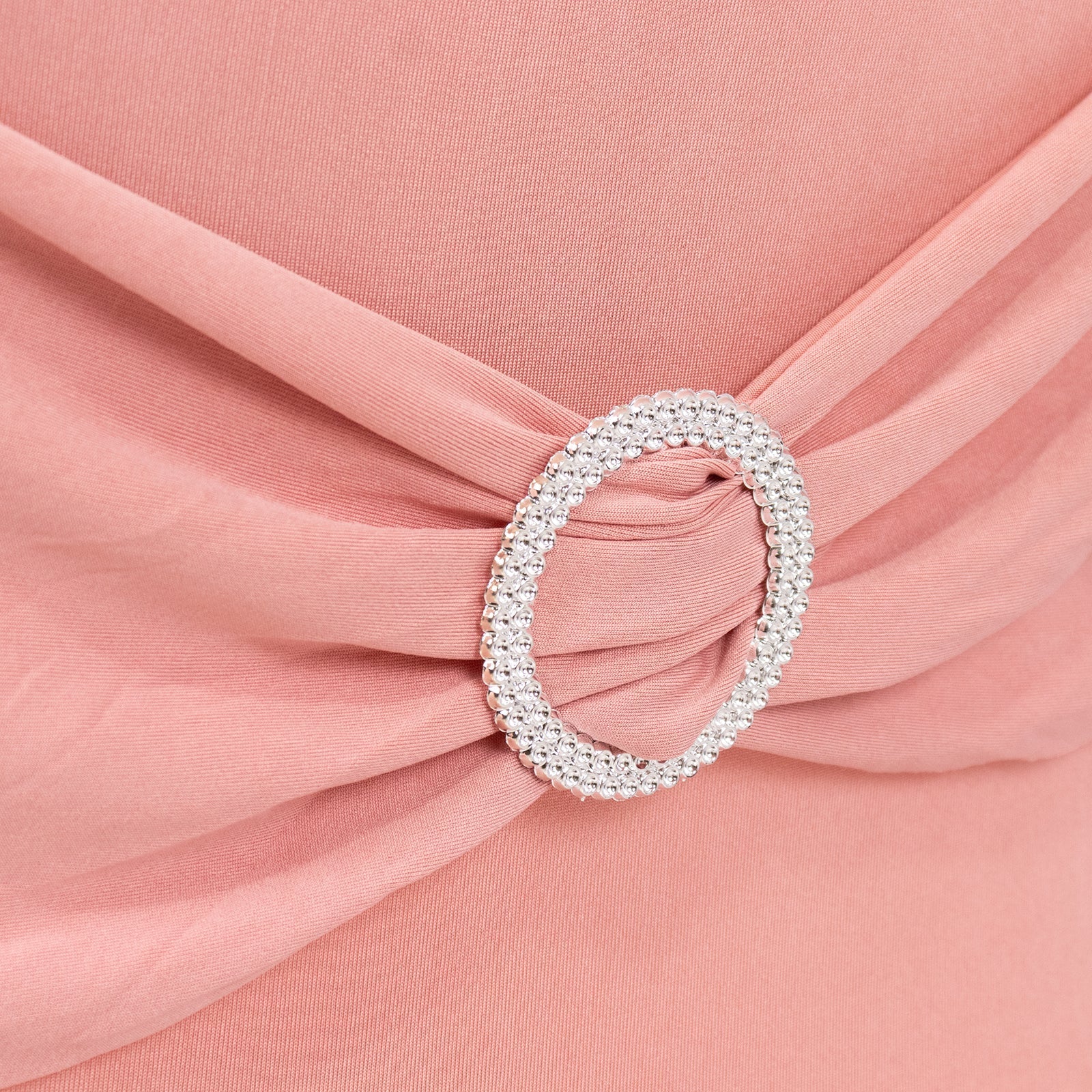 Stretch Spandex Chair Cover Dusty Rose for Folding Chairs - Secure Fit Slipcover with Silver Rhinestone Buckled Sash Band