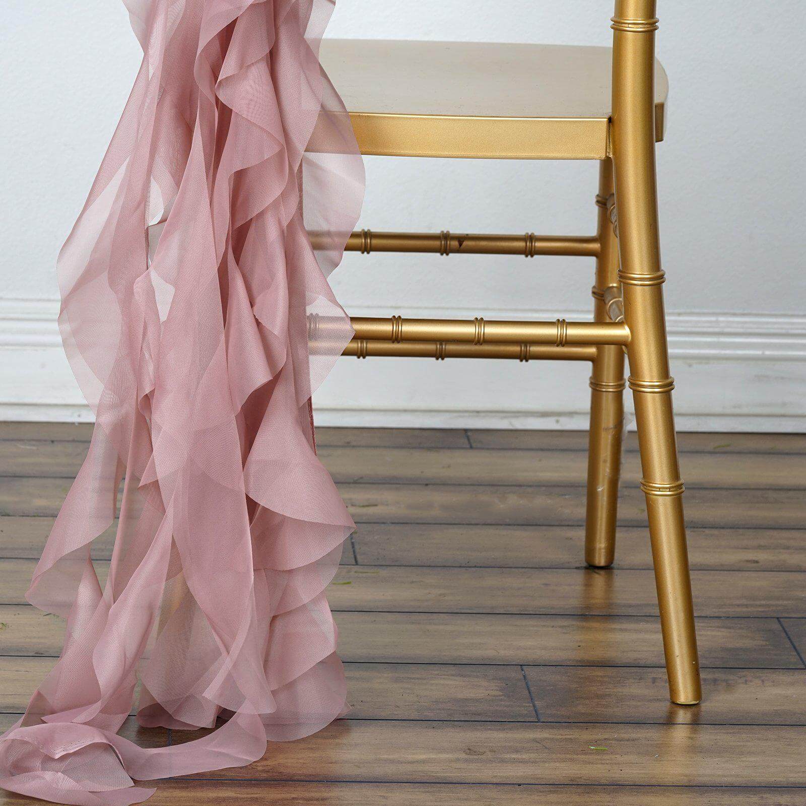 Chiffon Chair Sash with Curly Design Dusty Rose - Stylish Chair Decorations