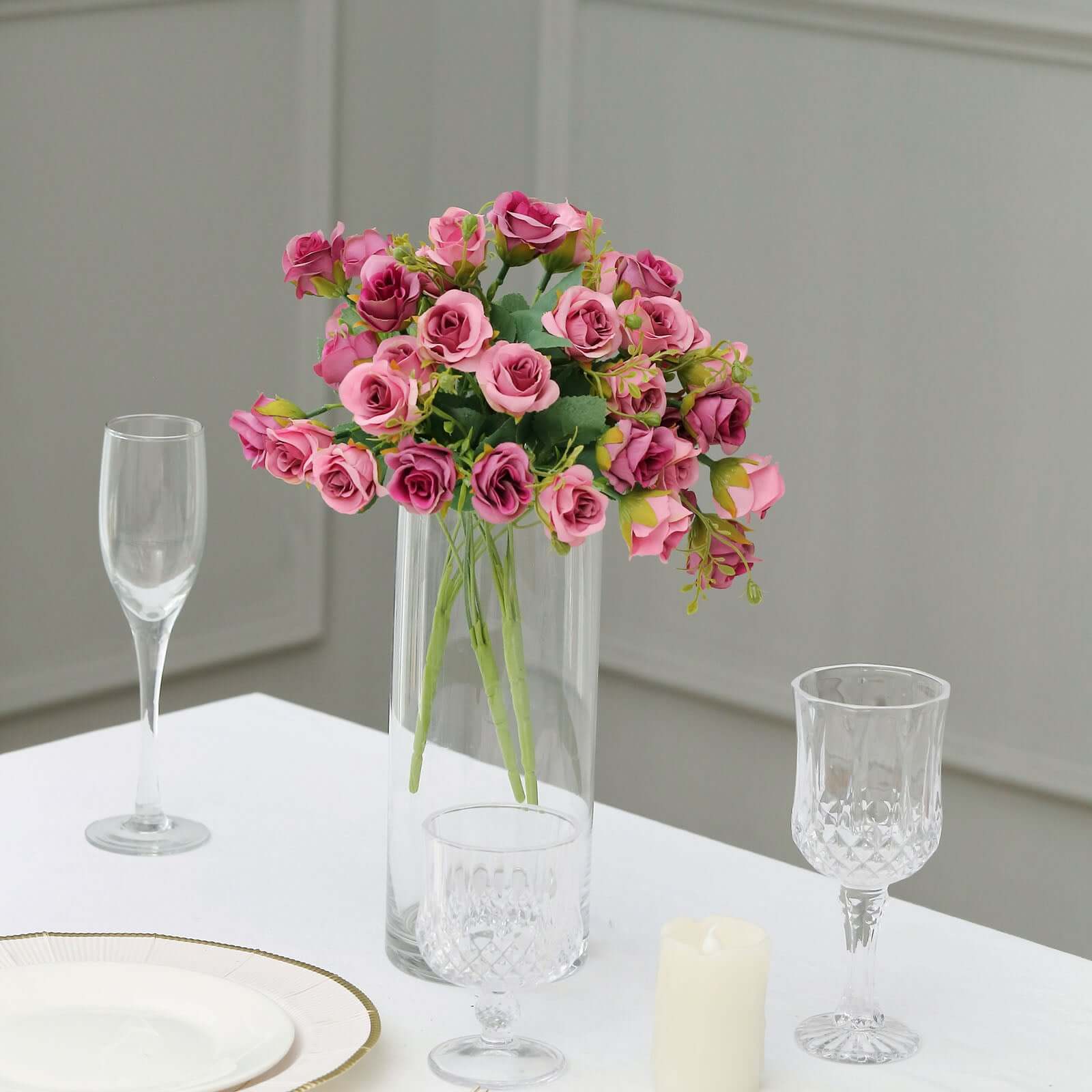 2 Pack 12" Dusty Rose Artificial Open Rose Flower Arrangements, Small Faux Floral Bouquets