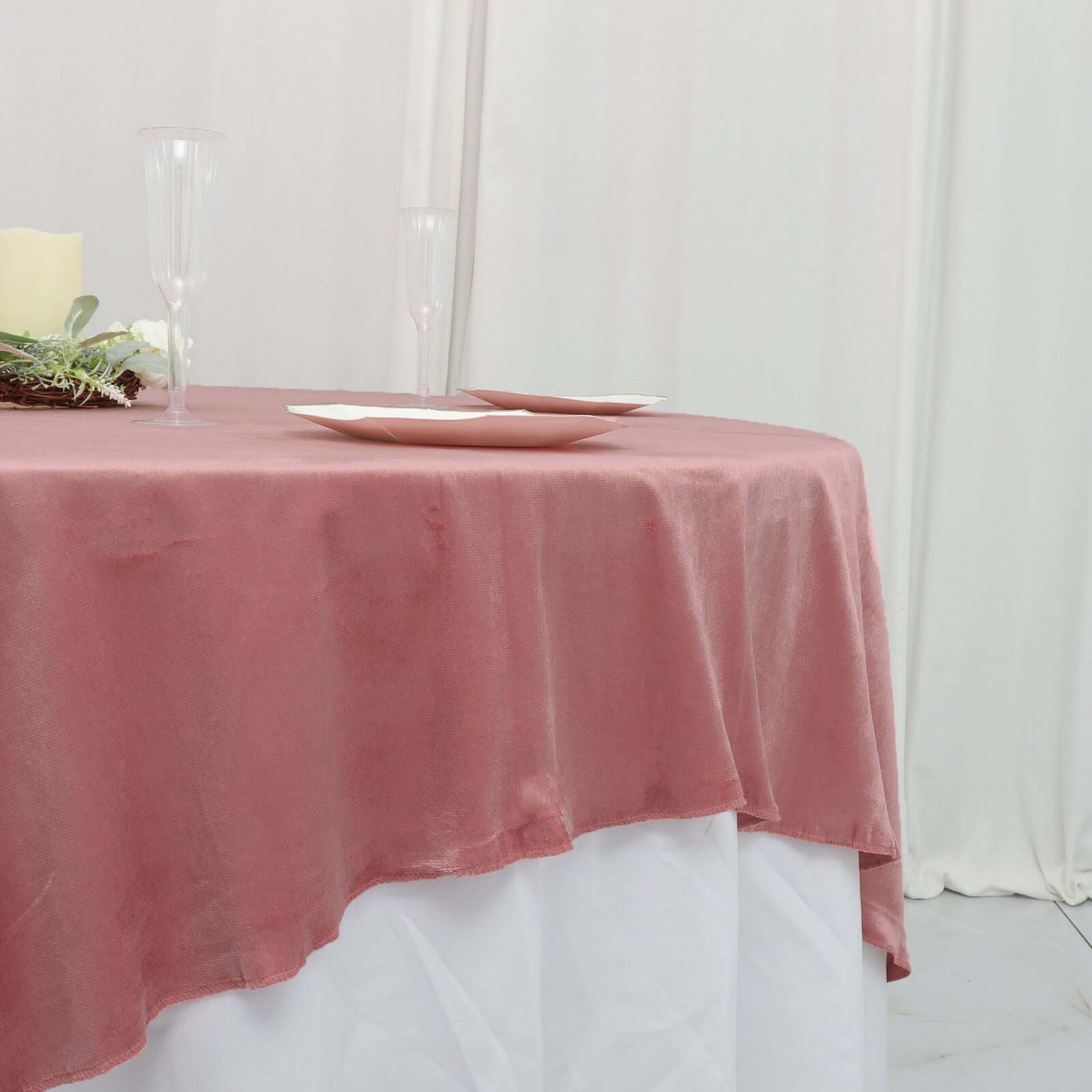 Velvet 72"x72" Table Overlay Square Tablecloth Dusty Rose - Premium Soft Finish Table Topper