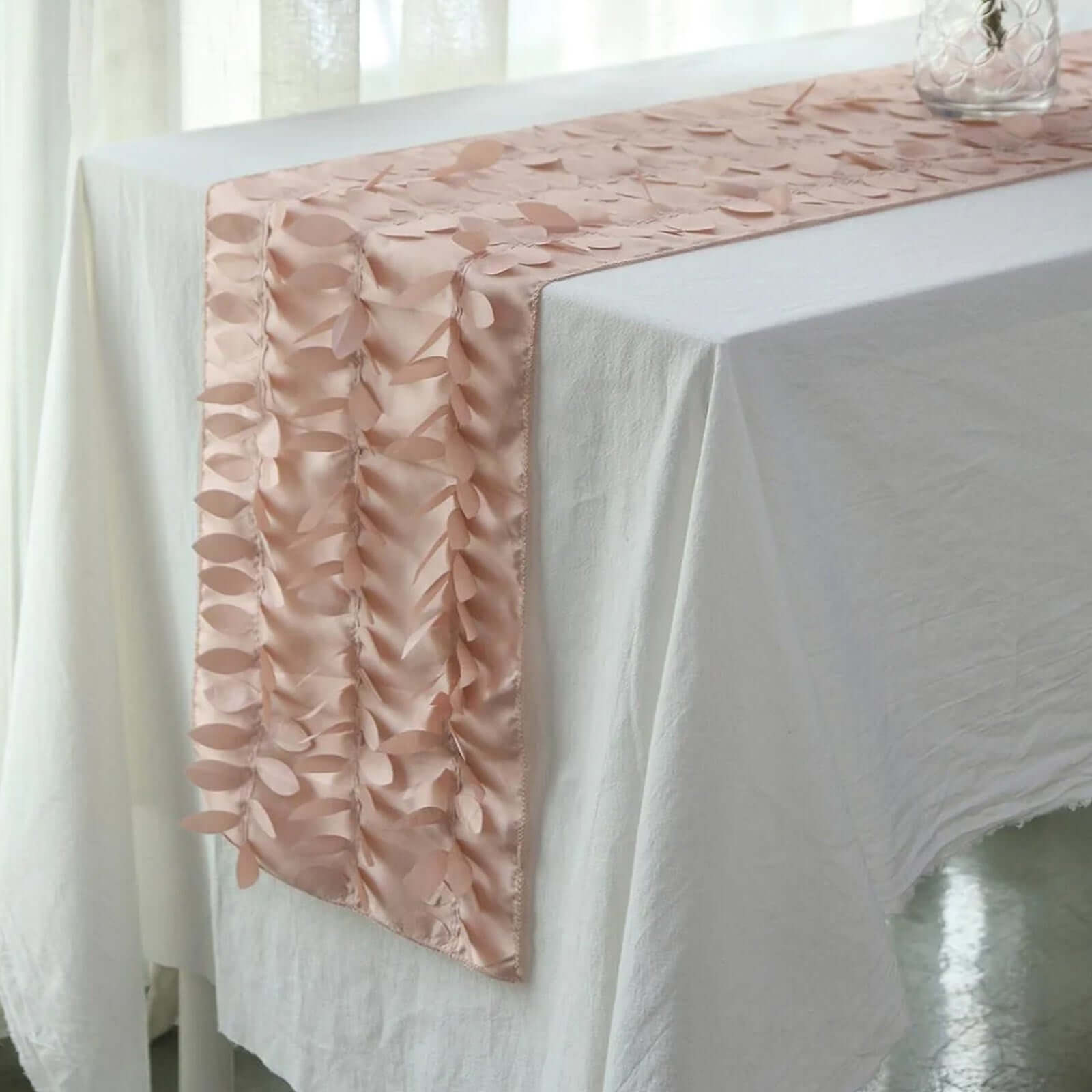 Taffeta Fabric 12"x108" Table Runner Dusty Rose - 3D Leaf Petal Design