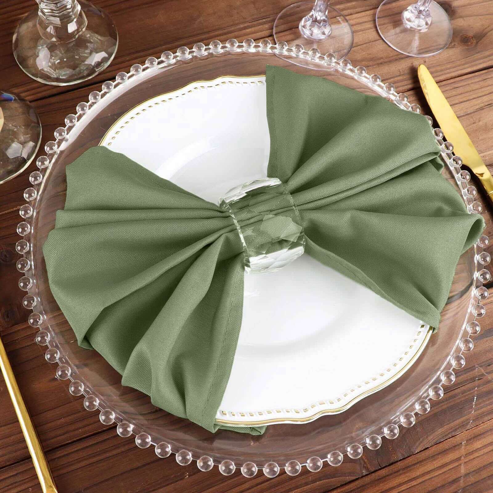 5 Pack Polyester 20"x20" Napkins Dusty Sage Green - Wrinkle Resistant & Easy Care Cloth Napkins
