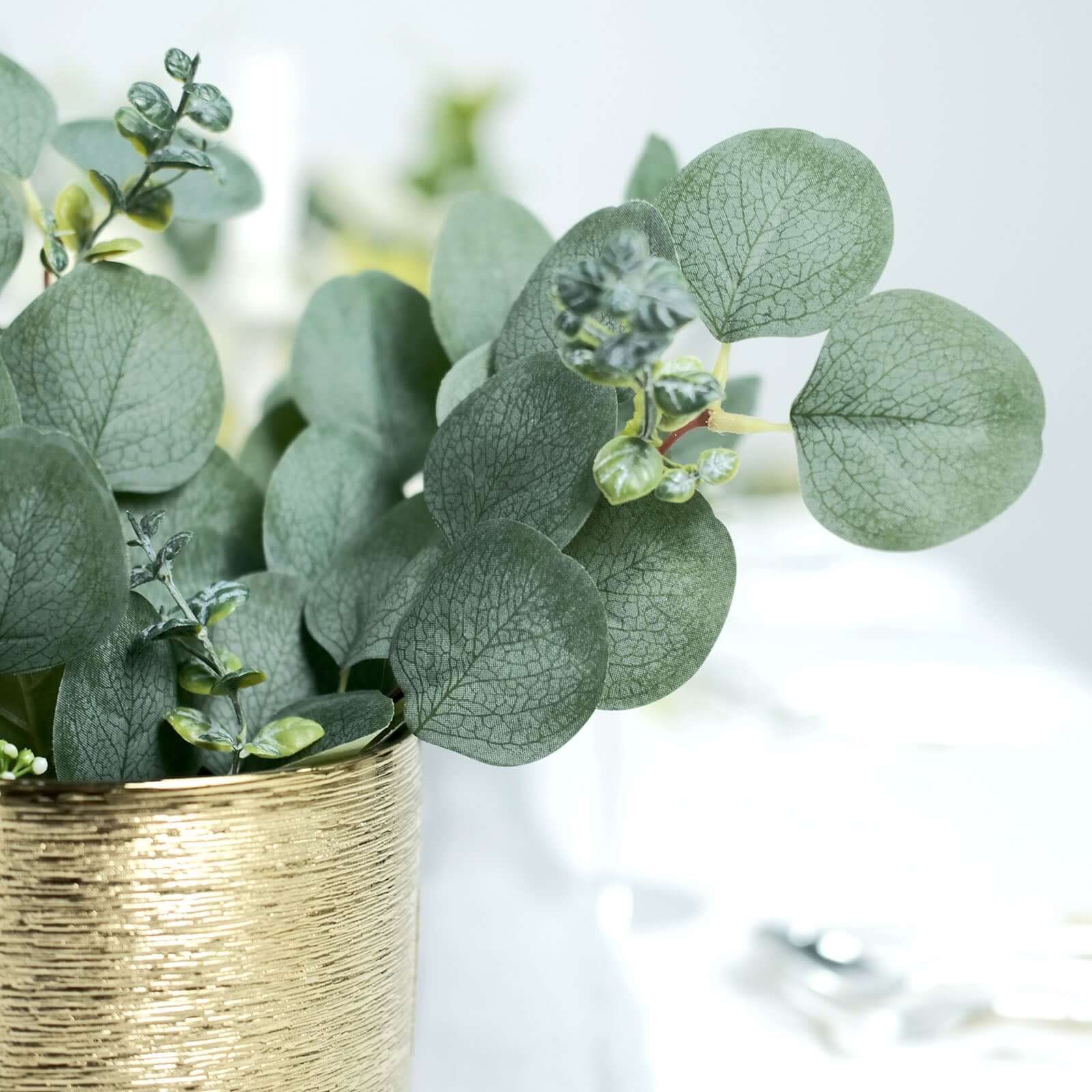 14 Stems Real Touch 12" Artificial Eucalyptus Leaf Flower Bouquet, Faux Silver Dollar Branches, Vase Floral Arrangement