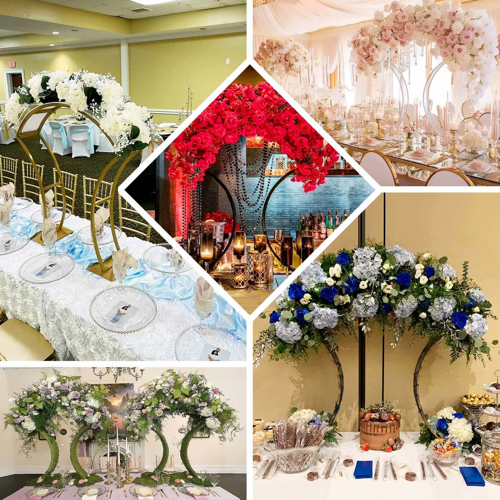 Metal Wedding Centerpiece Curvy Design Gold - Floral Arch Frame Table Stand 38"