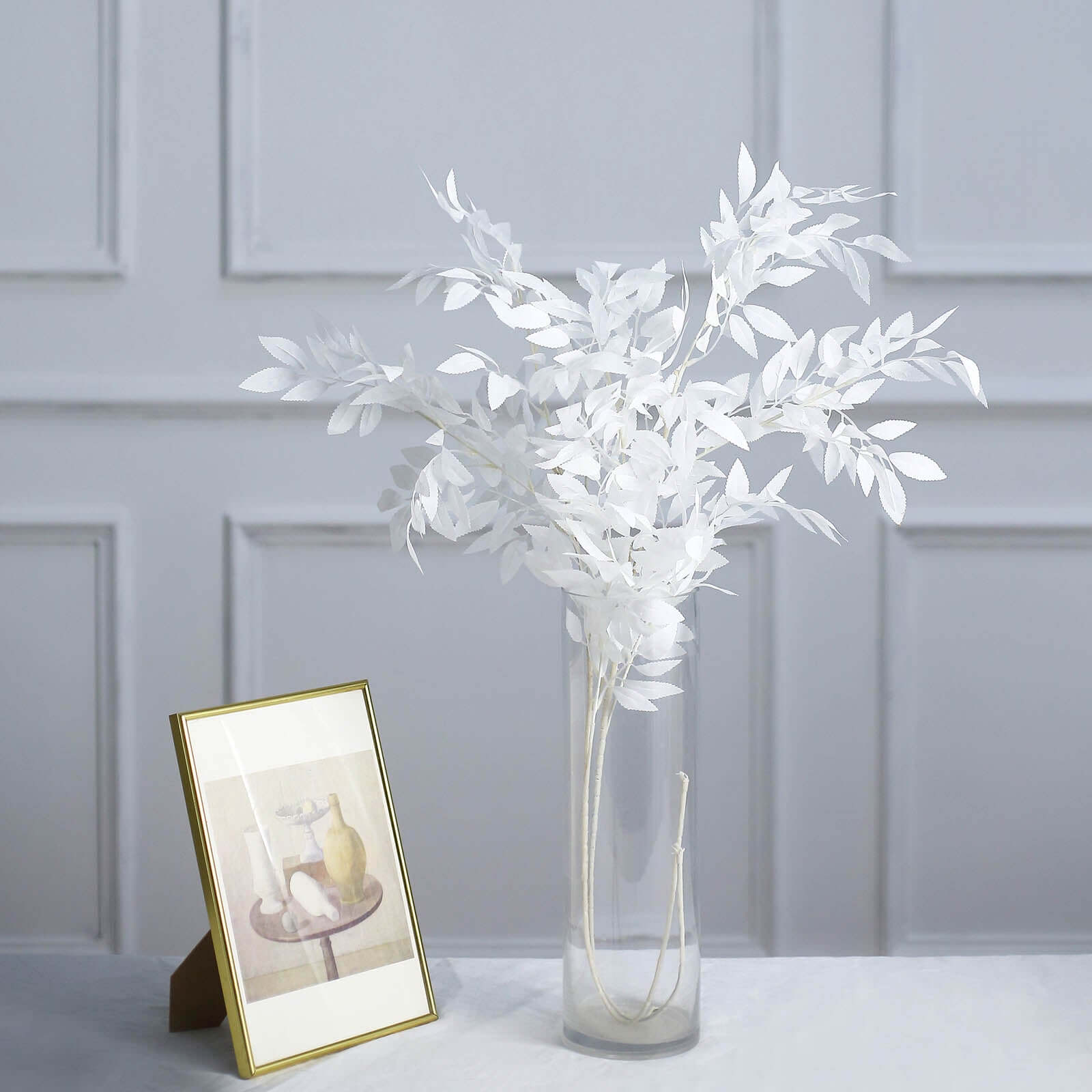 2 Bushes 42" Tall White Artificial Silk Beech Leaf Branches, Faux Plant Stem Vase Fillers