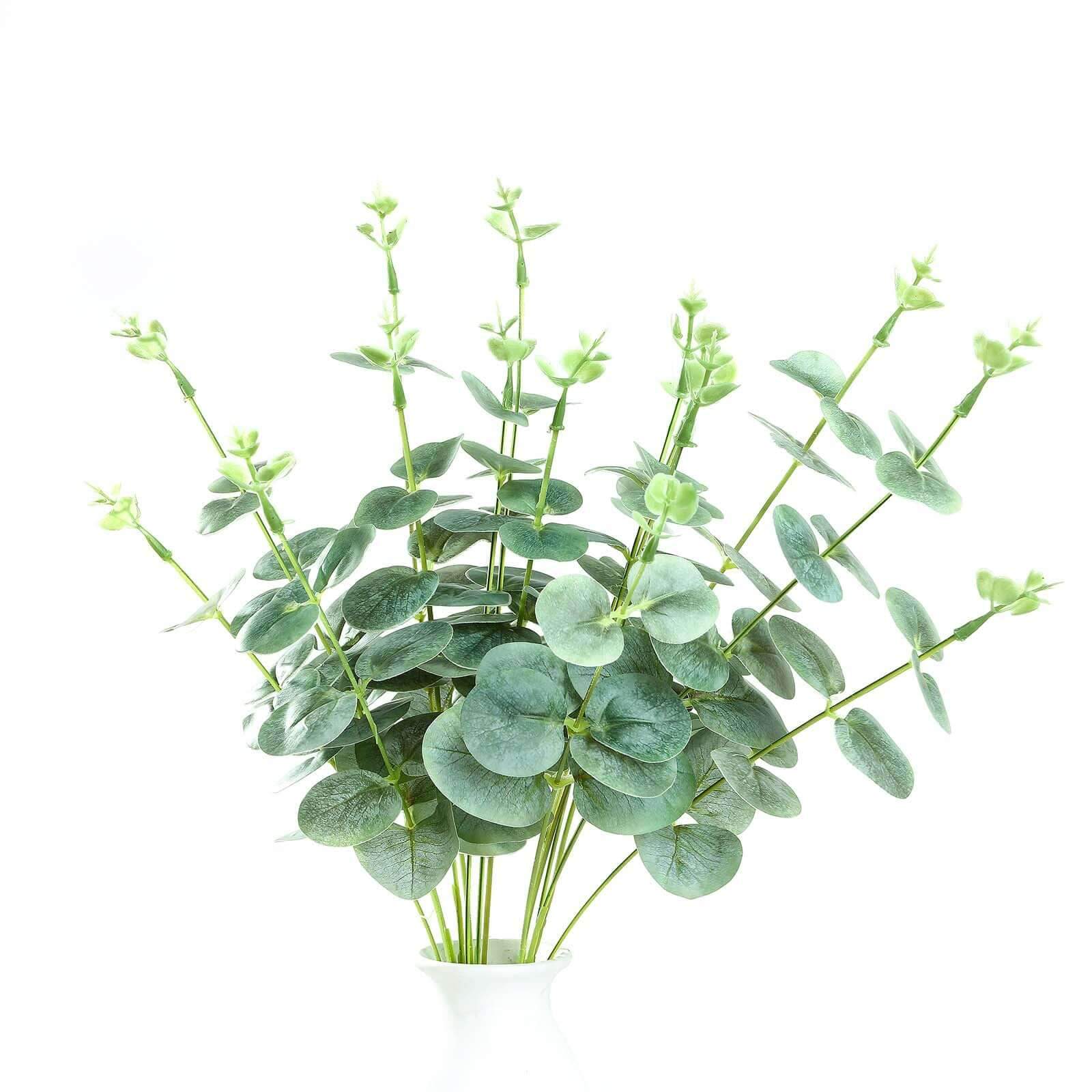 2 Bushes 19" Frosted Green Artificial Eucalyptus Branch Bouquet Plants