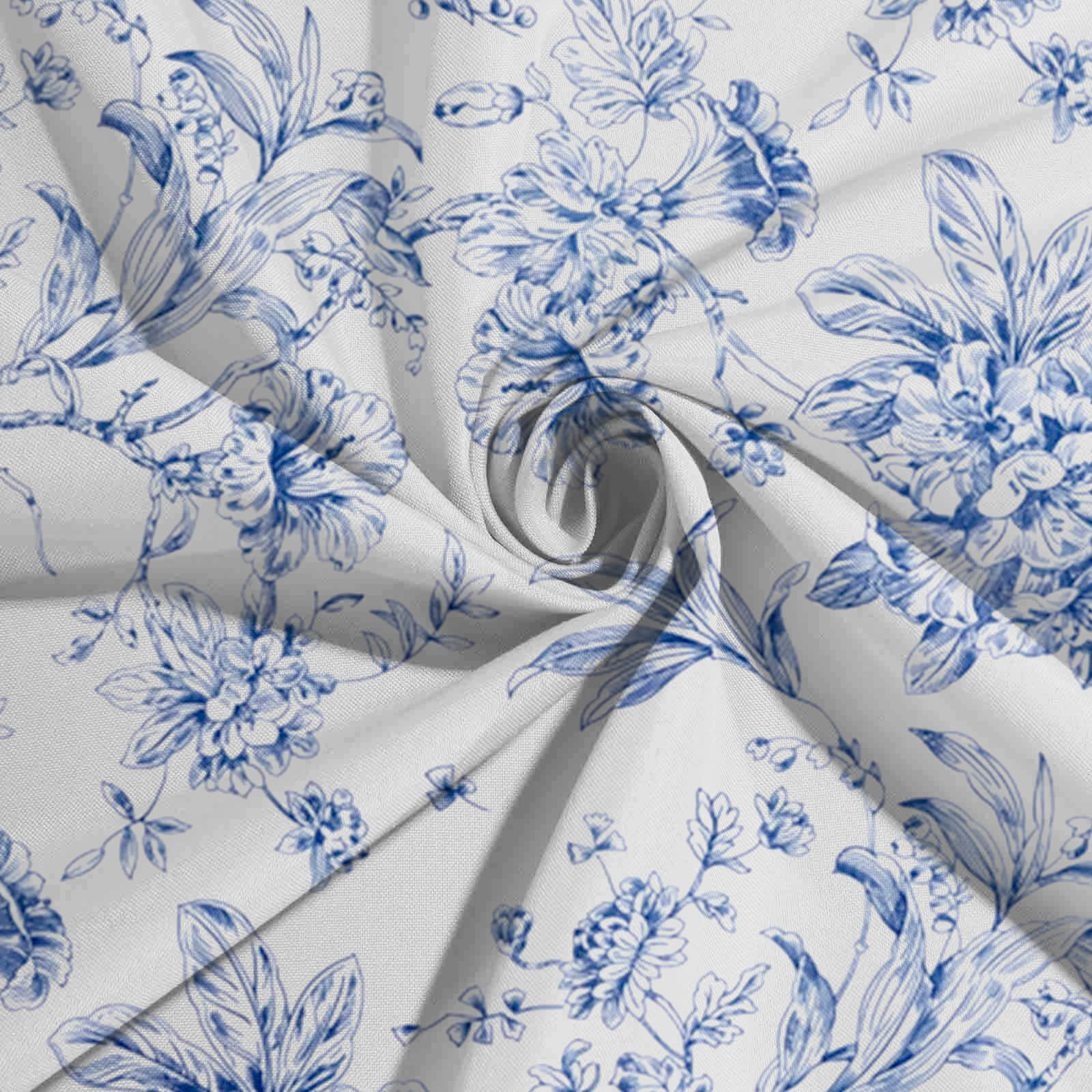 5 Pack Polyester 20"x20" Dinner Napkins White with Blue French Toile Pattern - Reusable Floral Cloth Napkins