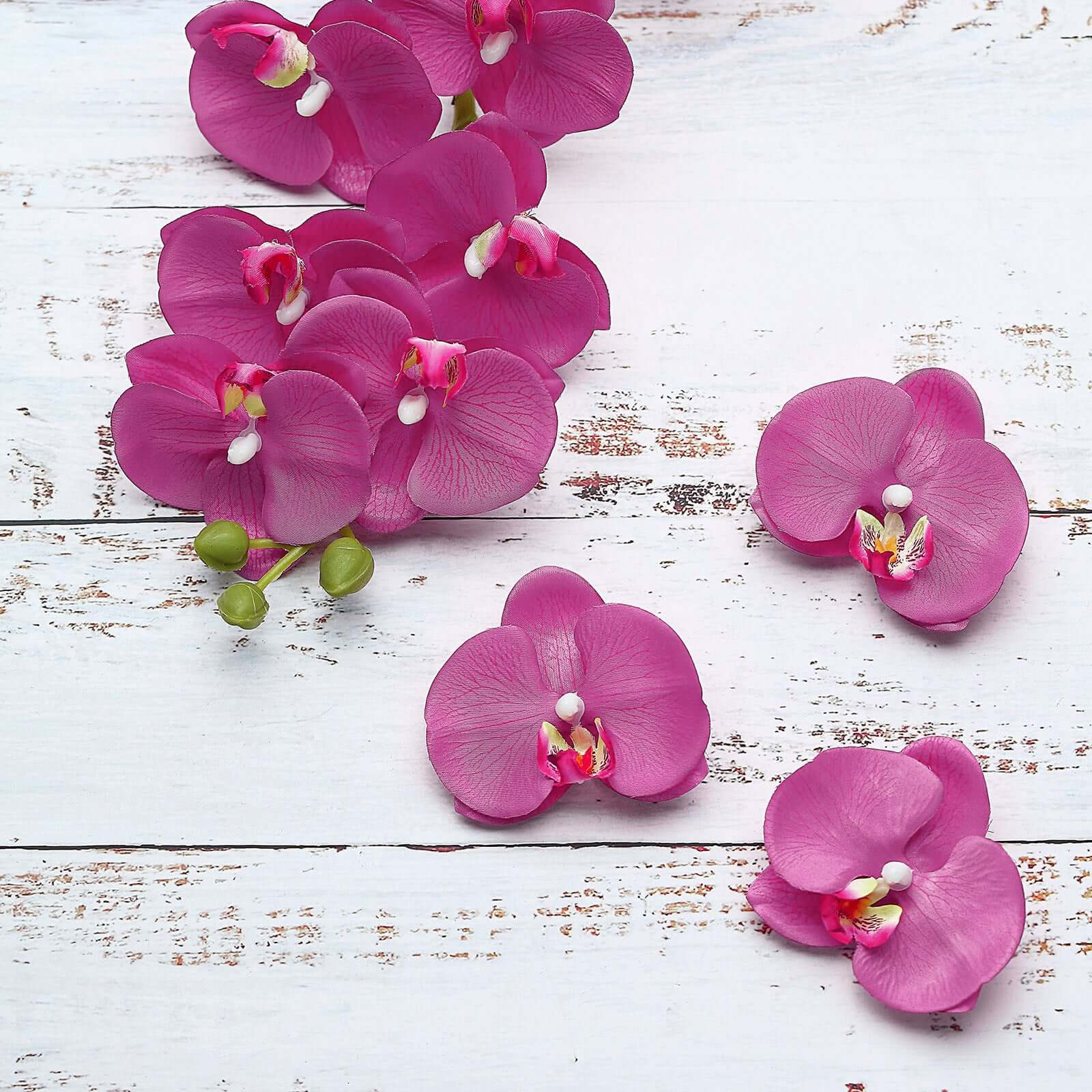 20 Silk Artificial Orchids Flower Heads Fuchsia - Versatile Floral Accents for DIY Floral Arrangements Corsages & Event Decor 4"