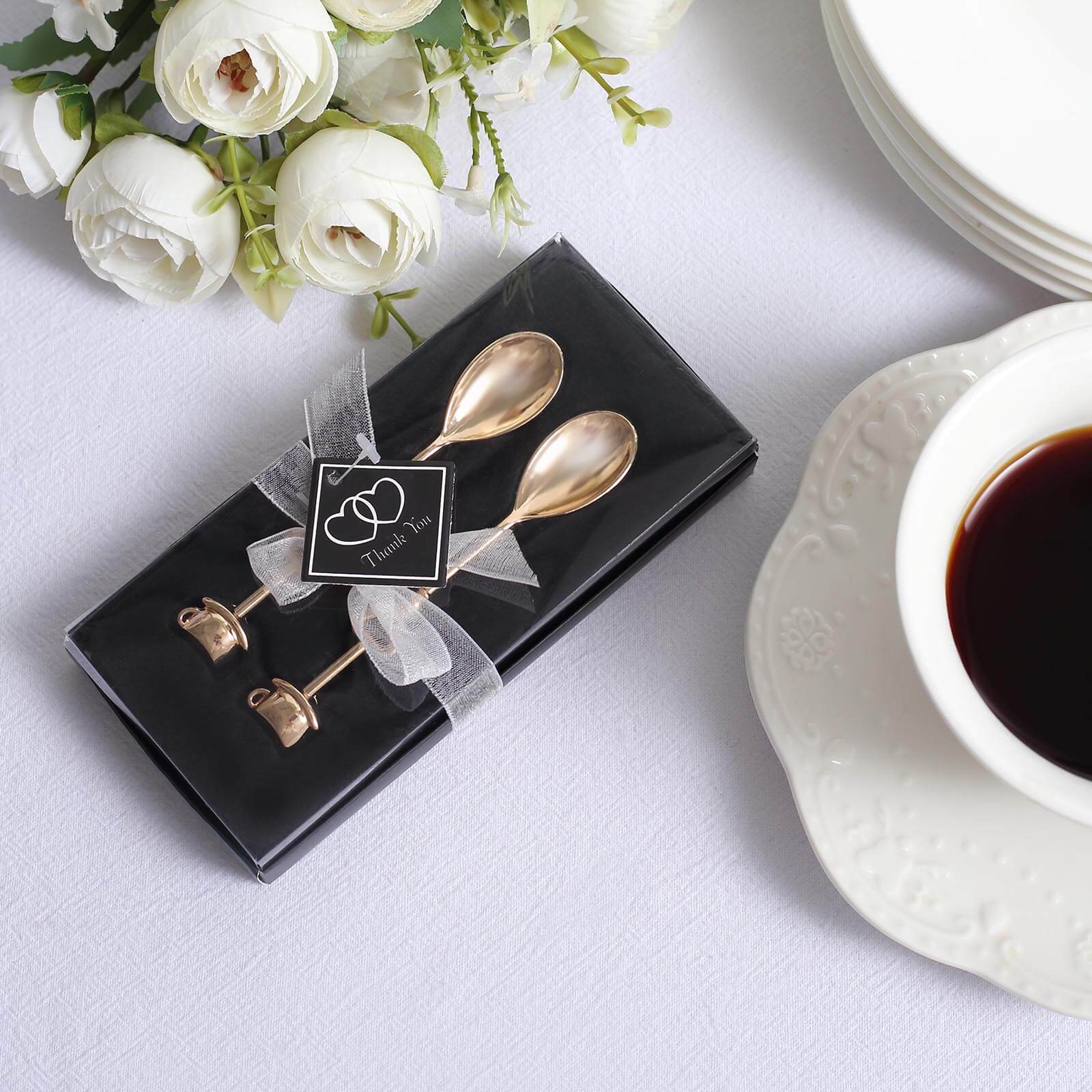2 Pack 4" Gold Metal Couple Coffee Spoon Set Party Favors, Pre-Packed Wedding Souvenir Gift