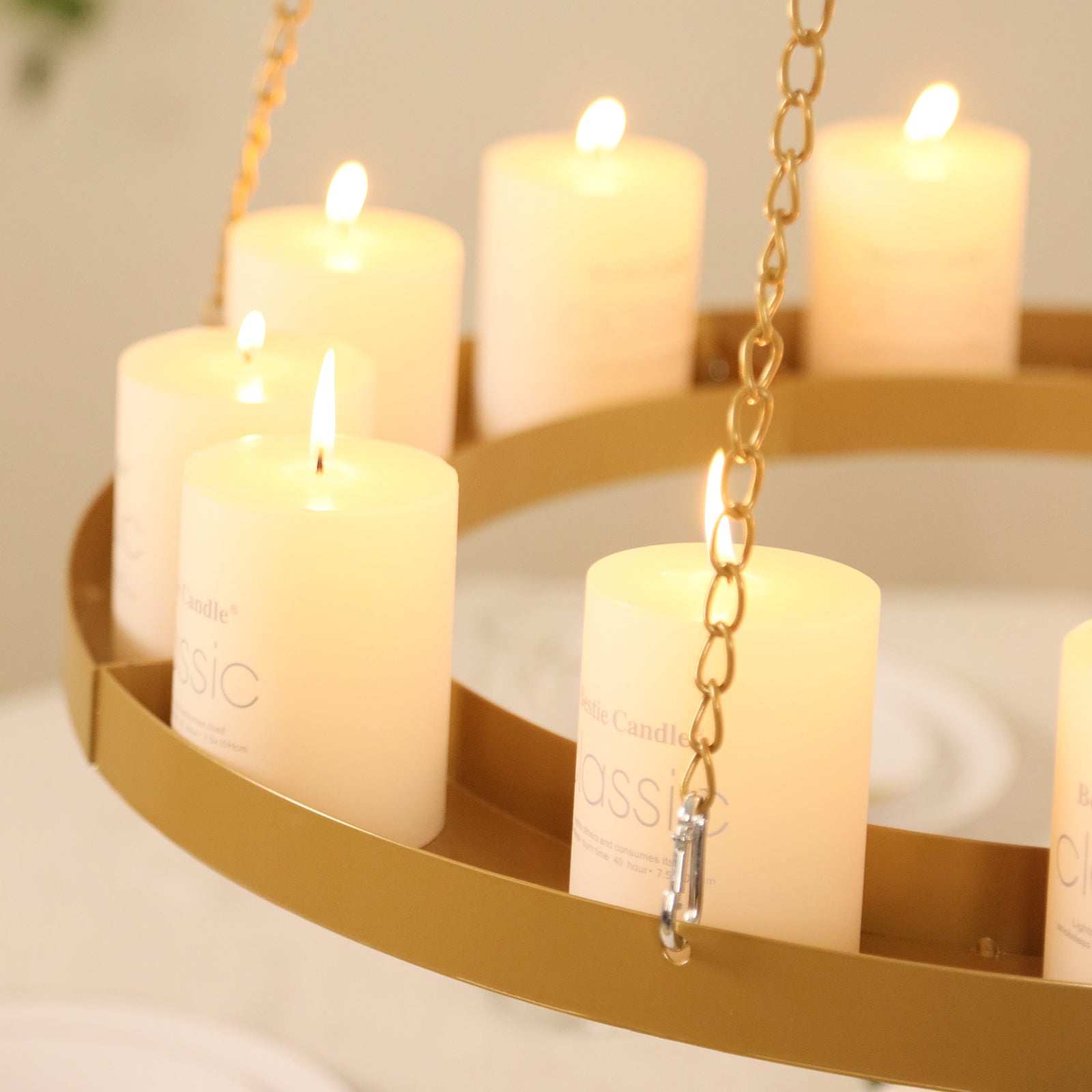 Gold Hanging Metal Floral Chandelier Frame - 24" Circular Lighting, Candle and Floral Display Base