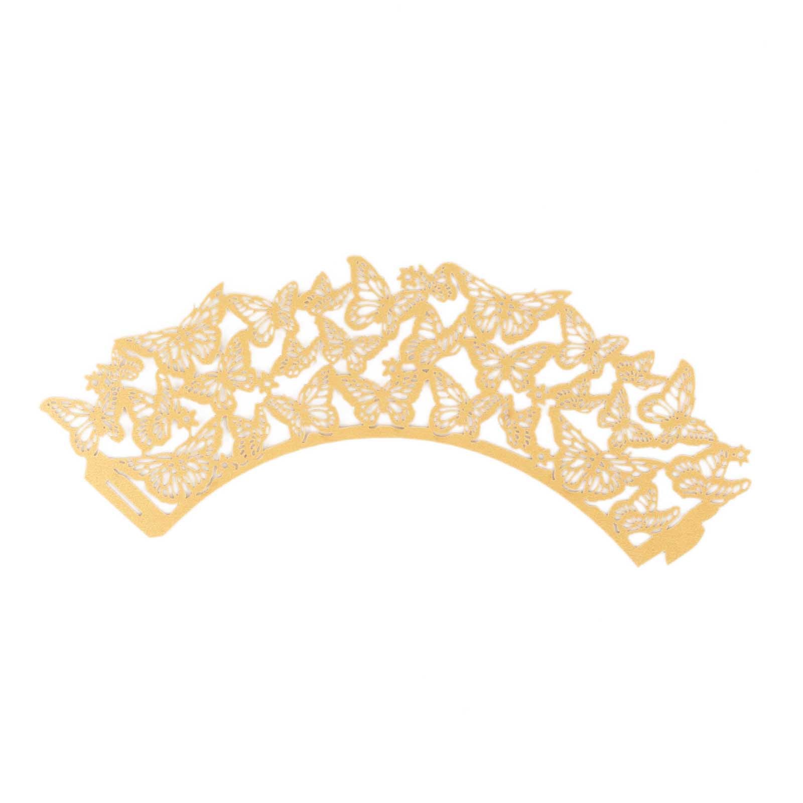 25-Pack Paper Cupcake Liners Butterfly Lace Pattern Design Gold - Round Muffin Wrapper Cups 3"