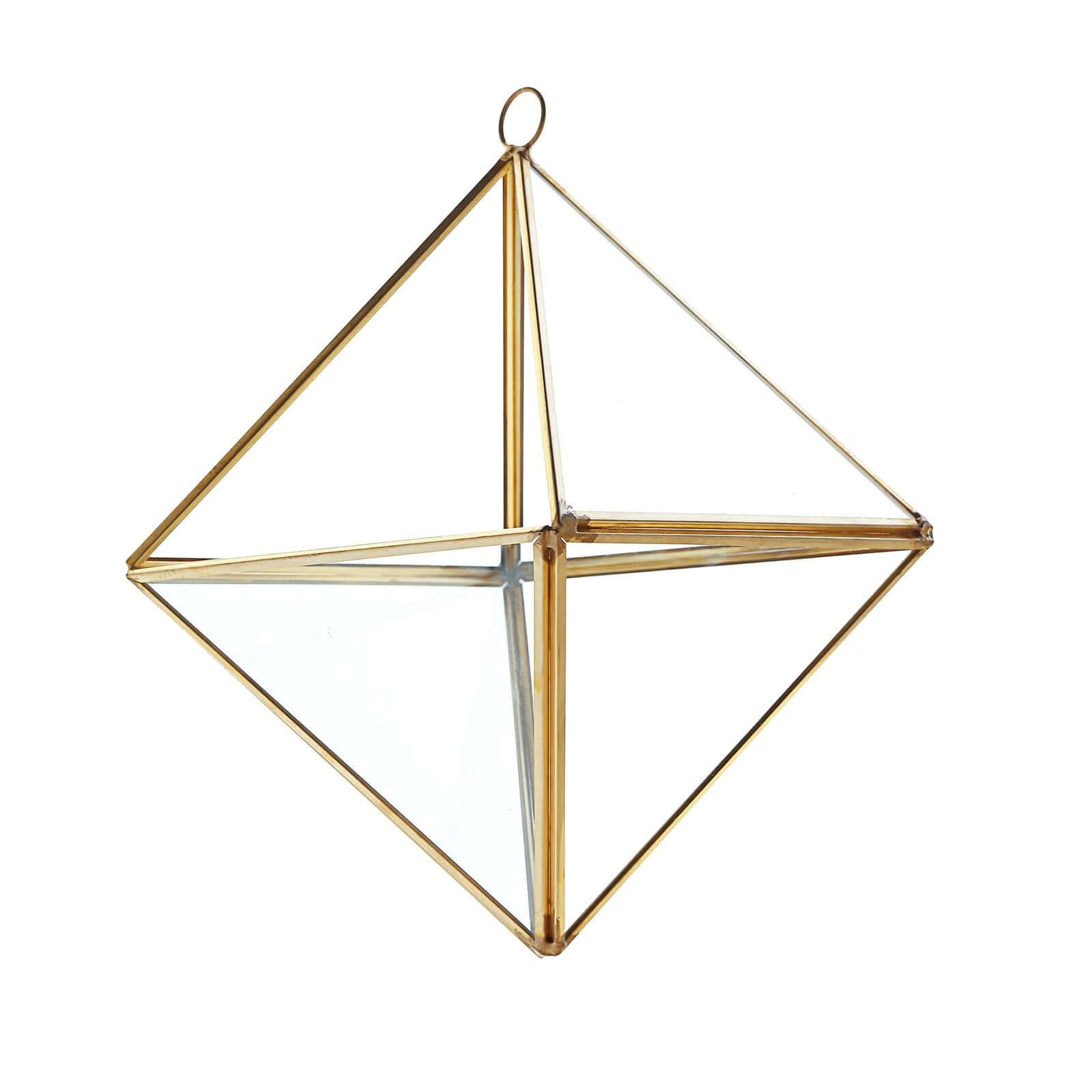 Glass Terrarium Hanging Diamond Prism Design Metal Gold - Geometric Holder for Air Plants & Displays 9"