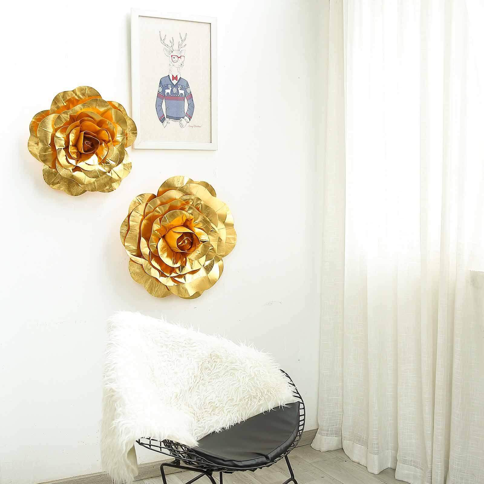 2 Pack 24" Large Metallic Gold Real Touch Artificial Foam DIY Craft Roses
