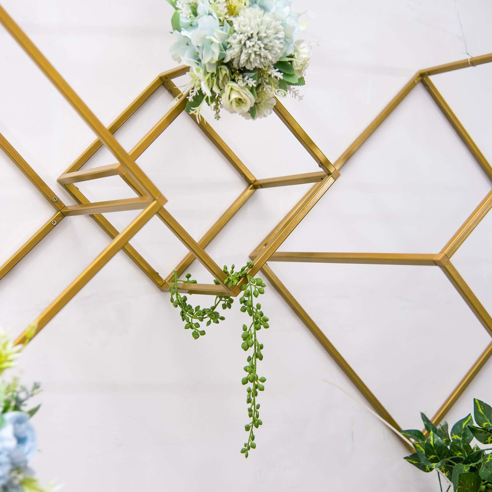 2-Pack Metal Flower Stands Gold Geometric Wedding Centerpieces Square Frame - Compact Design 8"