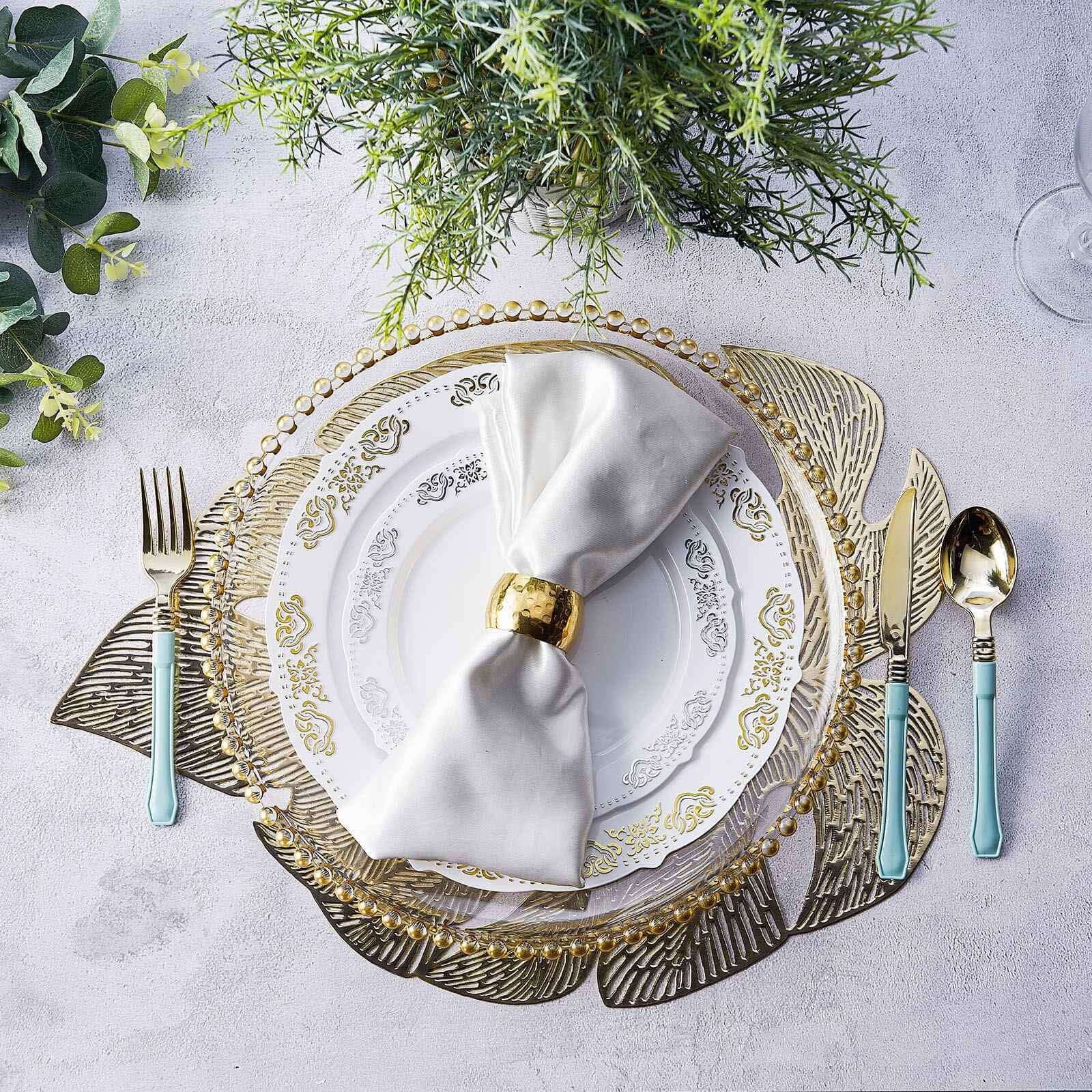 6-Pack Dining Table Mats Monstera Leaf Design Gold - Vinyl Non-Slip Surface for Tropical Themes 18"