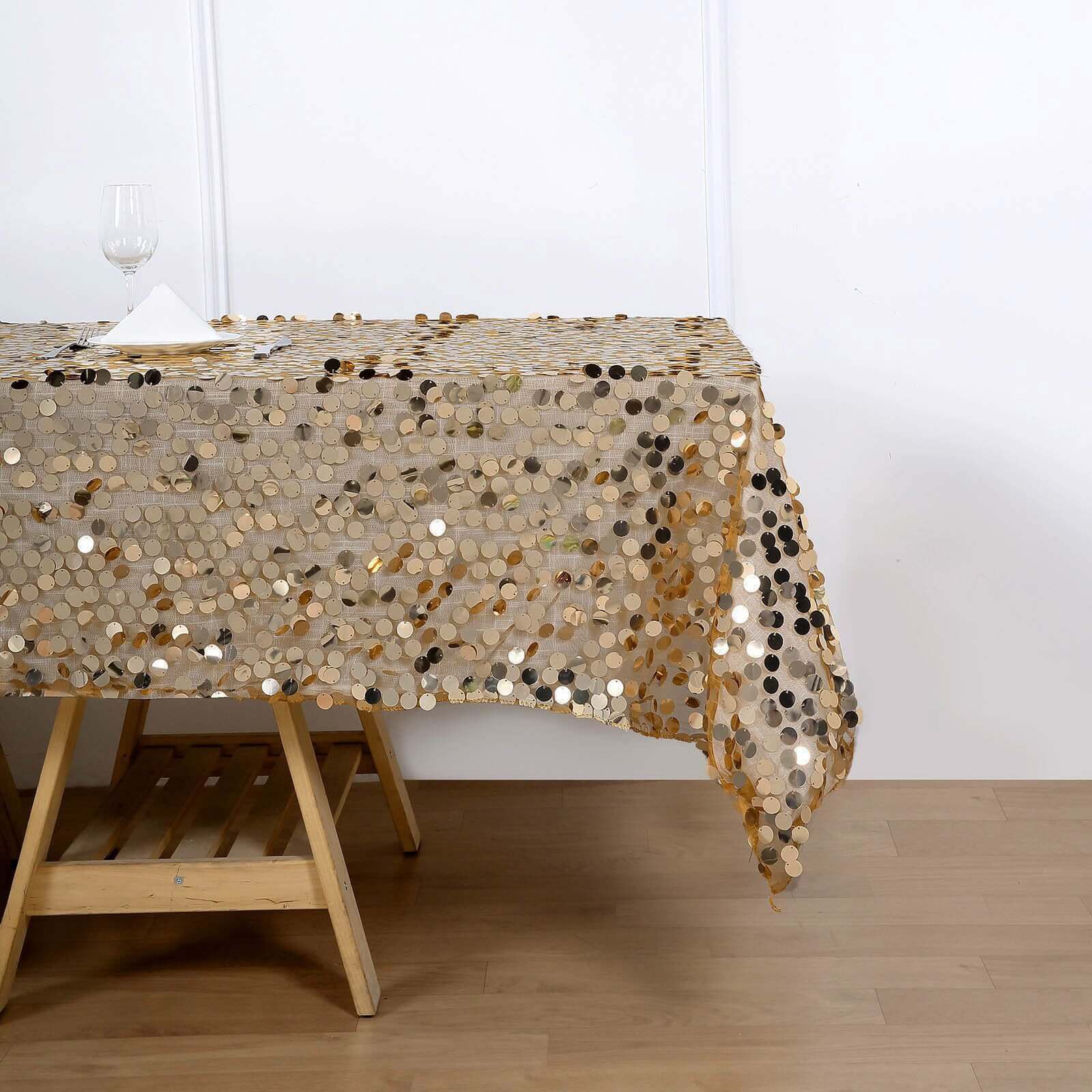 Sequin 60"x102" Rectangle Tablecloth Gold - Big Payette Table Cover