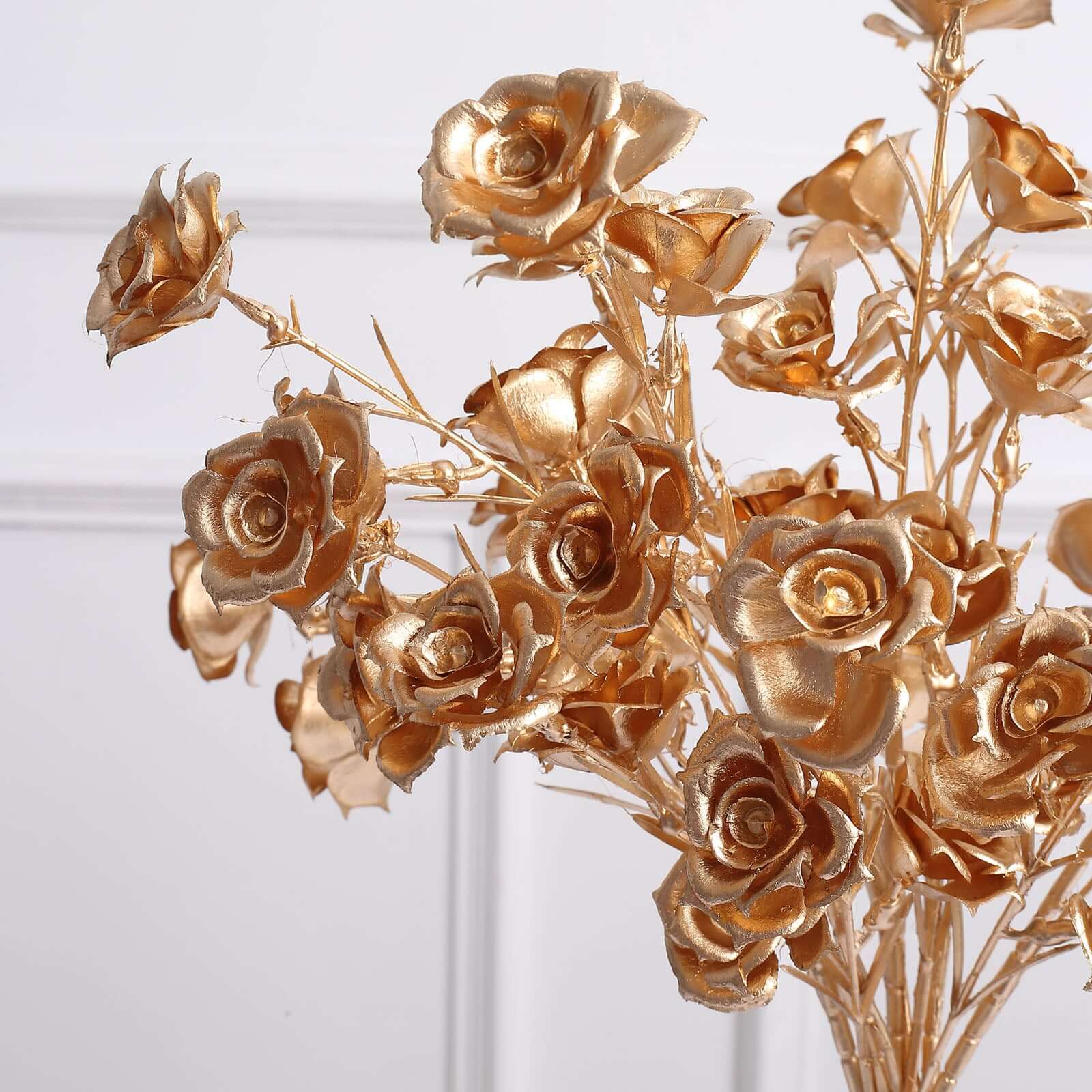 3-Pack Artificial Rose Flower Sprays Metallic Gold - Realistic Faux Floral Branches for Stylish Bouquets & Centerpieces 22"