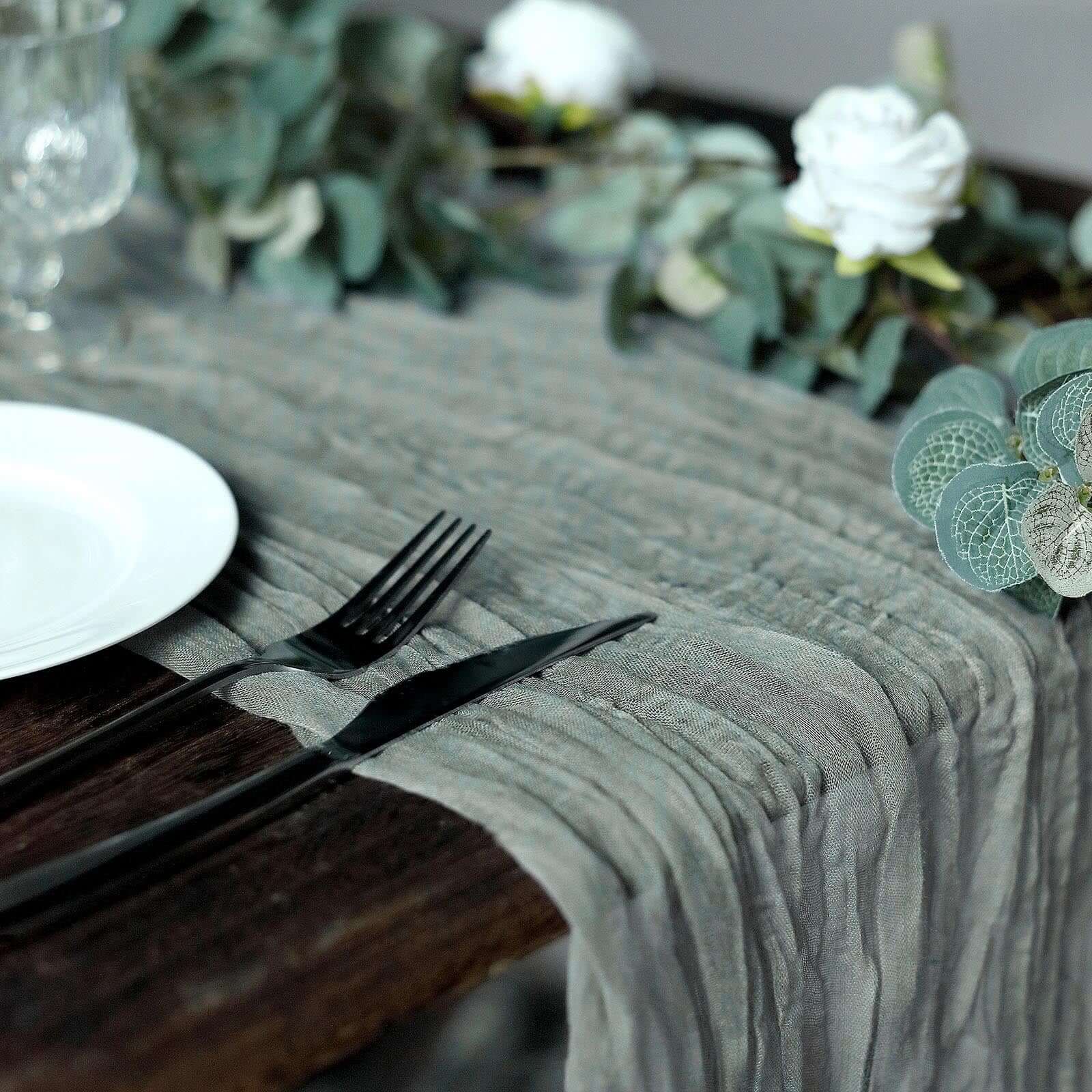 Gauze Cheesecloth 10ft Table Runner Gray - Rustic Boho Style