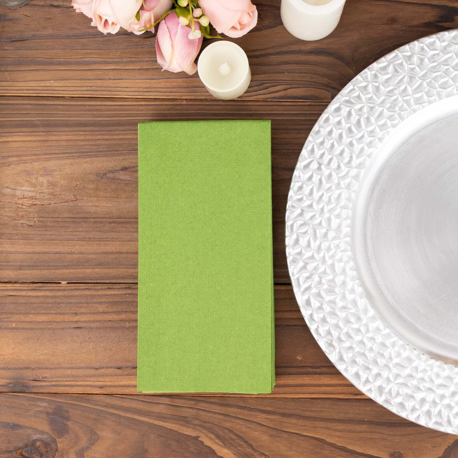 20-Pack Paper Linen-Like Napkins Olive Green - Disposable Hygienic Airlaid Guest Towels 8.5"x4"