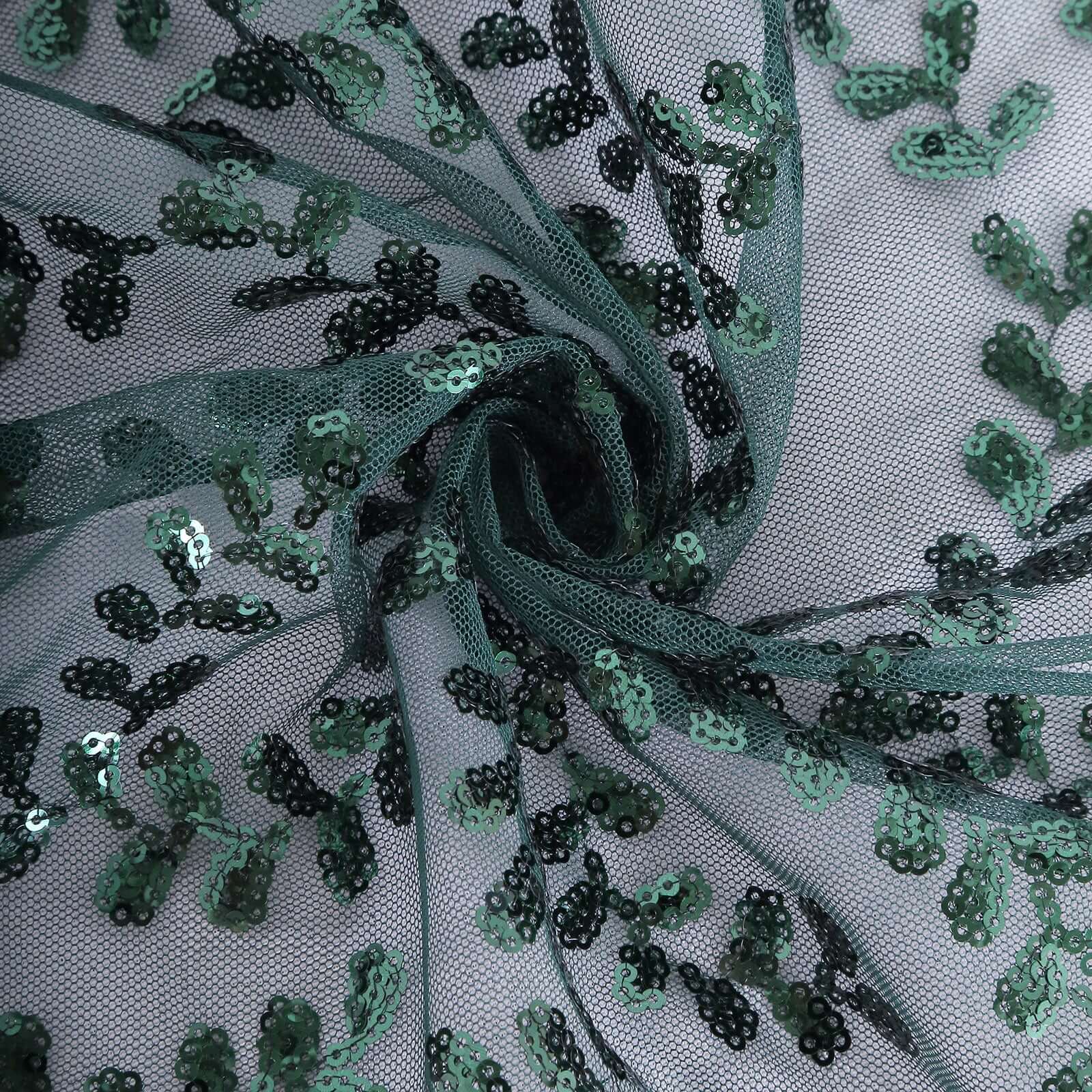 Mesh 12"x108" Table Runner Hunter Emerald Green - Leaf Vine Embroidery