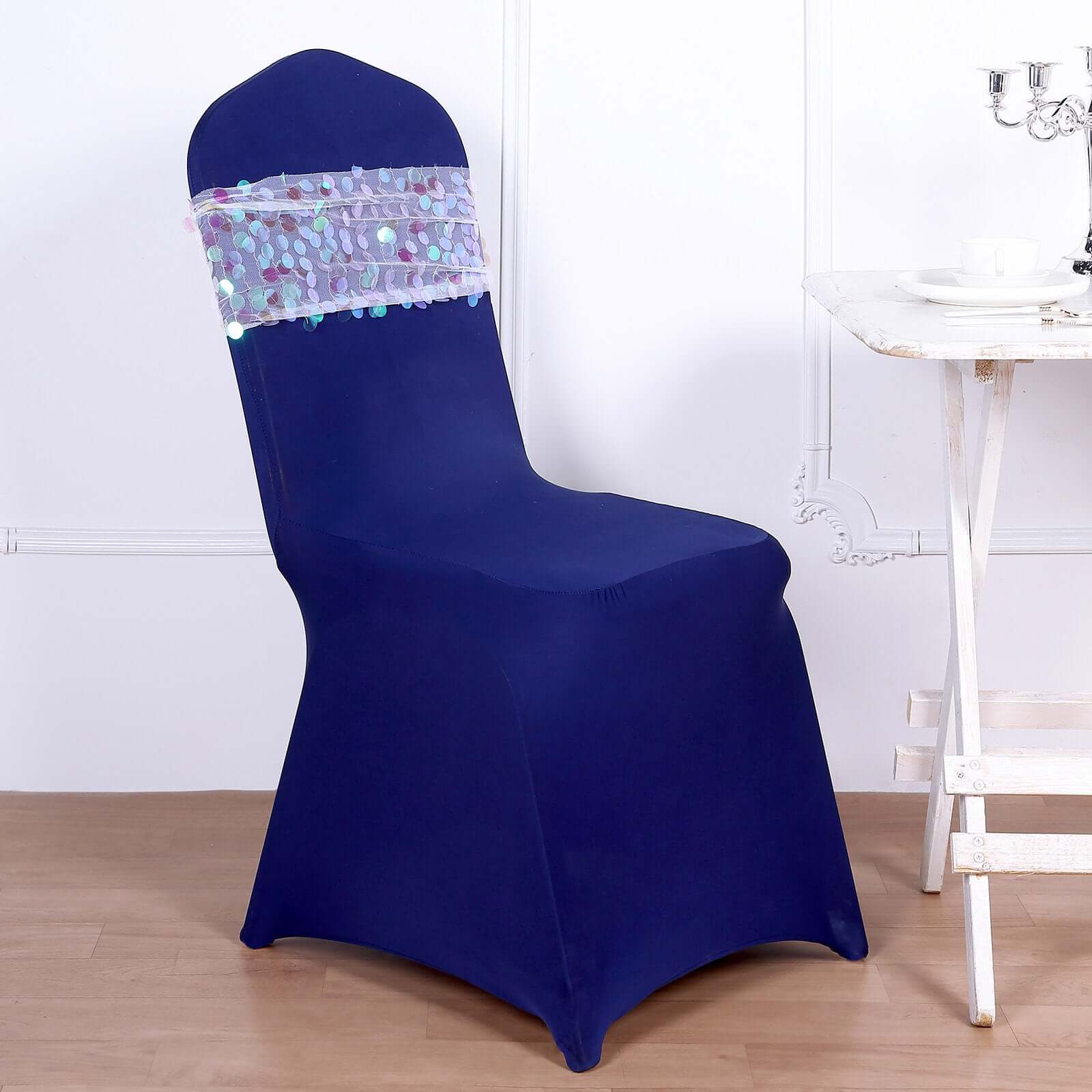 5 Pack Big Payette Sequin 13"x10" Chair Sash Bands Iridescent - Stylish Glittering Decor for Weddings & Gatherings