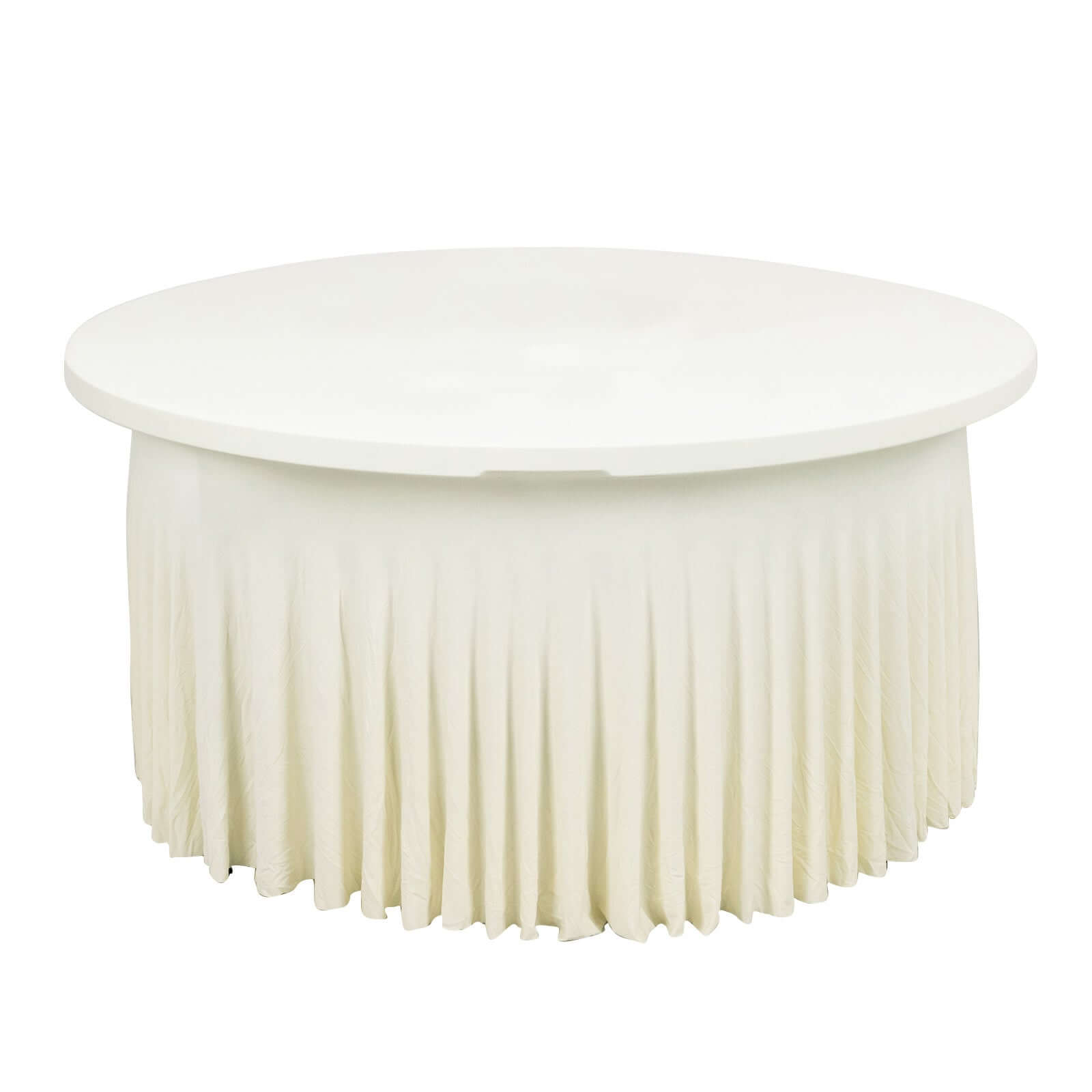 Spandex Round 6ft Table Skirt Ivory with Wavy Skirt-Like Effect Stylish Table Cover