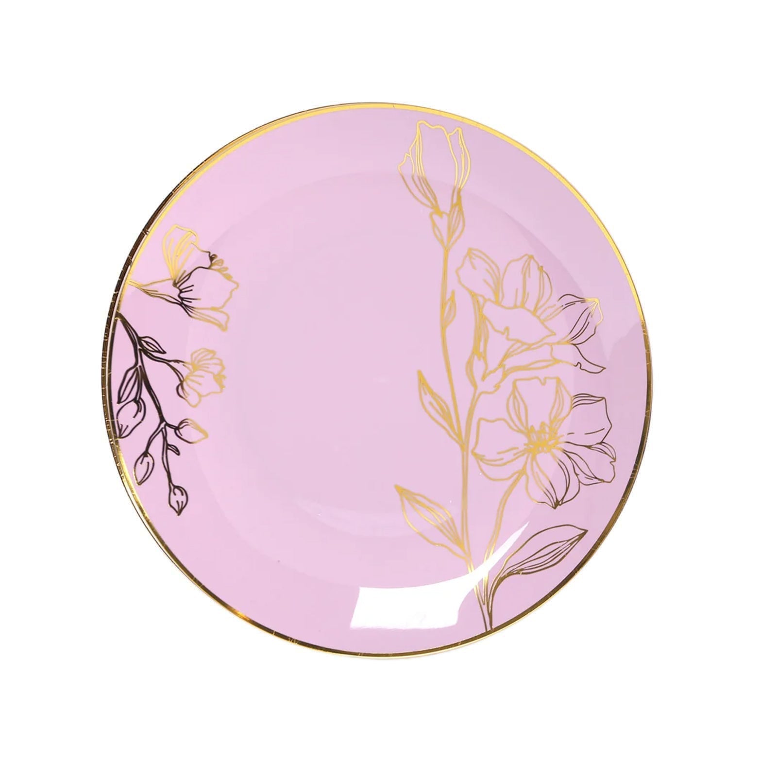 Set of 20 Plastic Round Dinner and Dessert Plates in Lavender Lilac with Metallic Gold Floral Design - Stylish Disposable Dinnerware 8", 10"