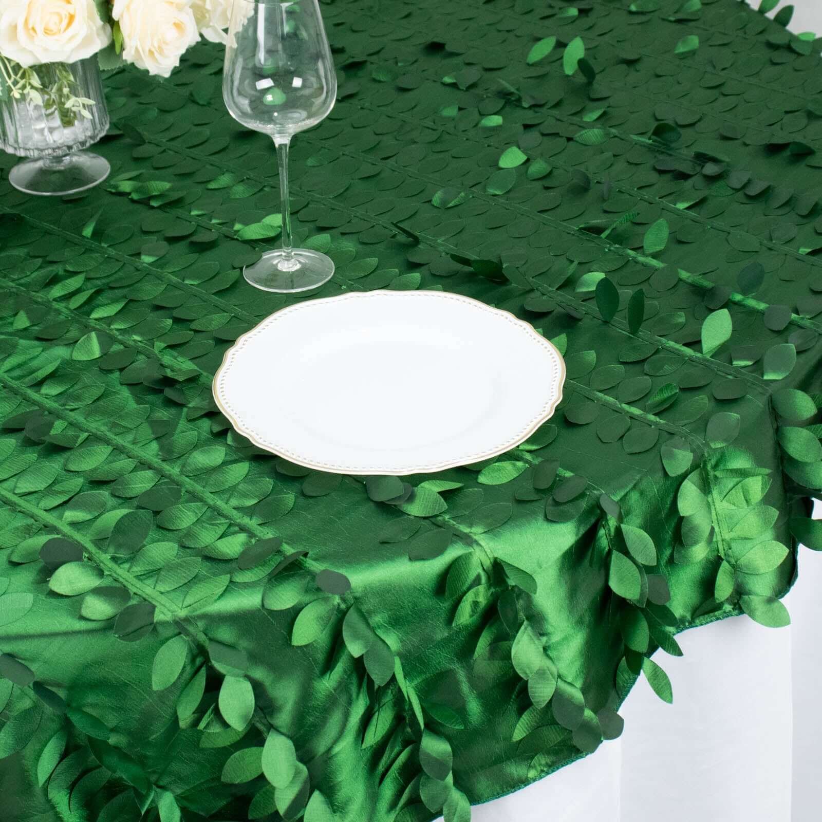 Taffeta 72"x72" Table Overlay Square Tablecloth Green - 3D Leaf Petal Table Cover