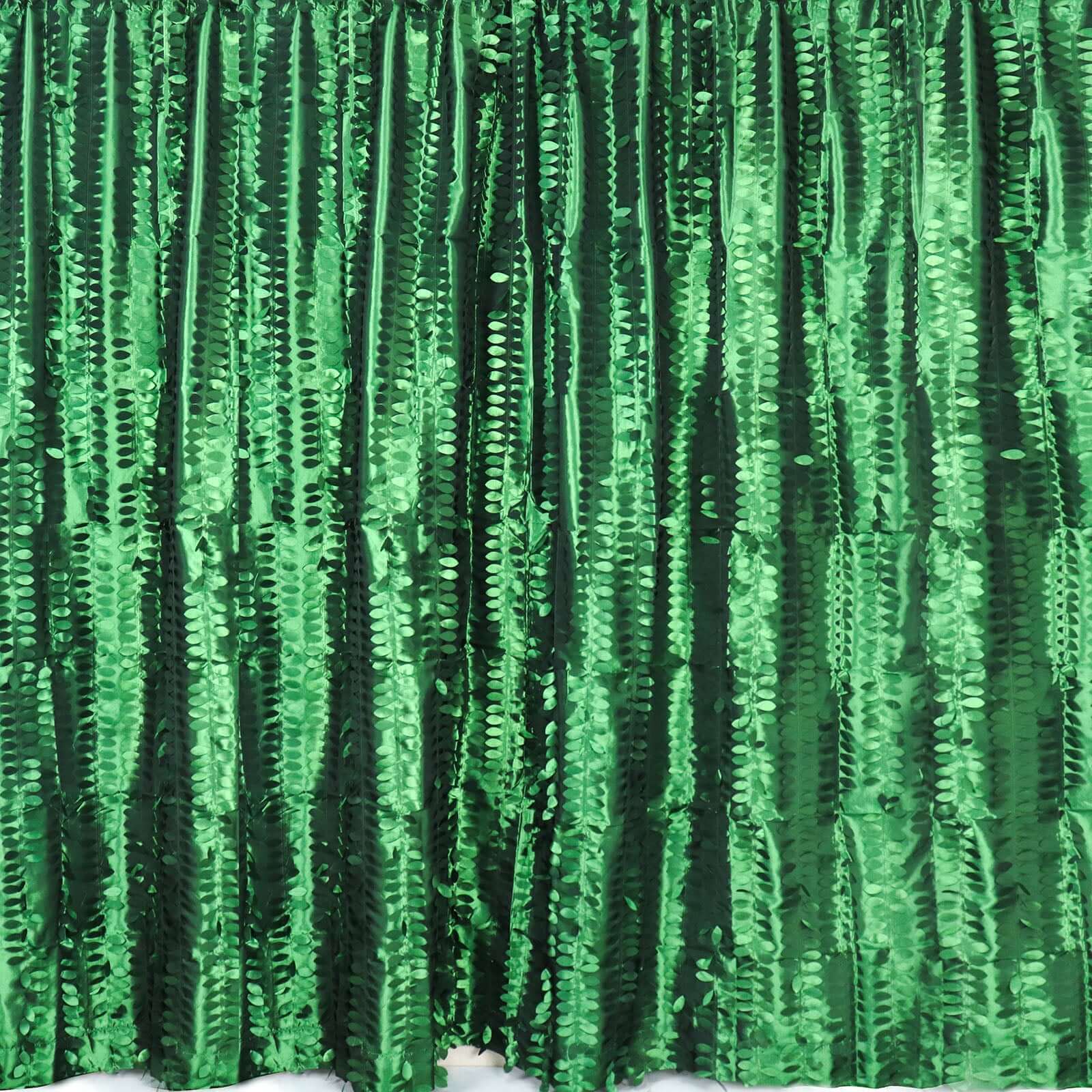 8ftx8ft Green 3D Leaf Petal Taffeta Event Curtain Drapes, Backdrop Event Panel With Rod Pocket