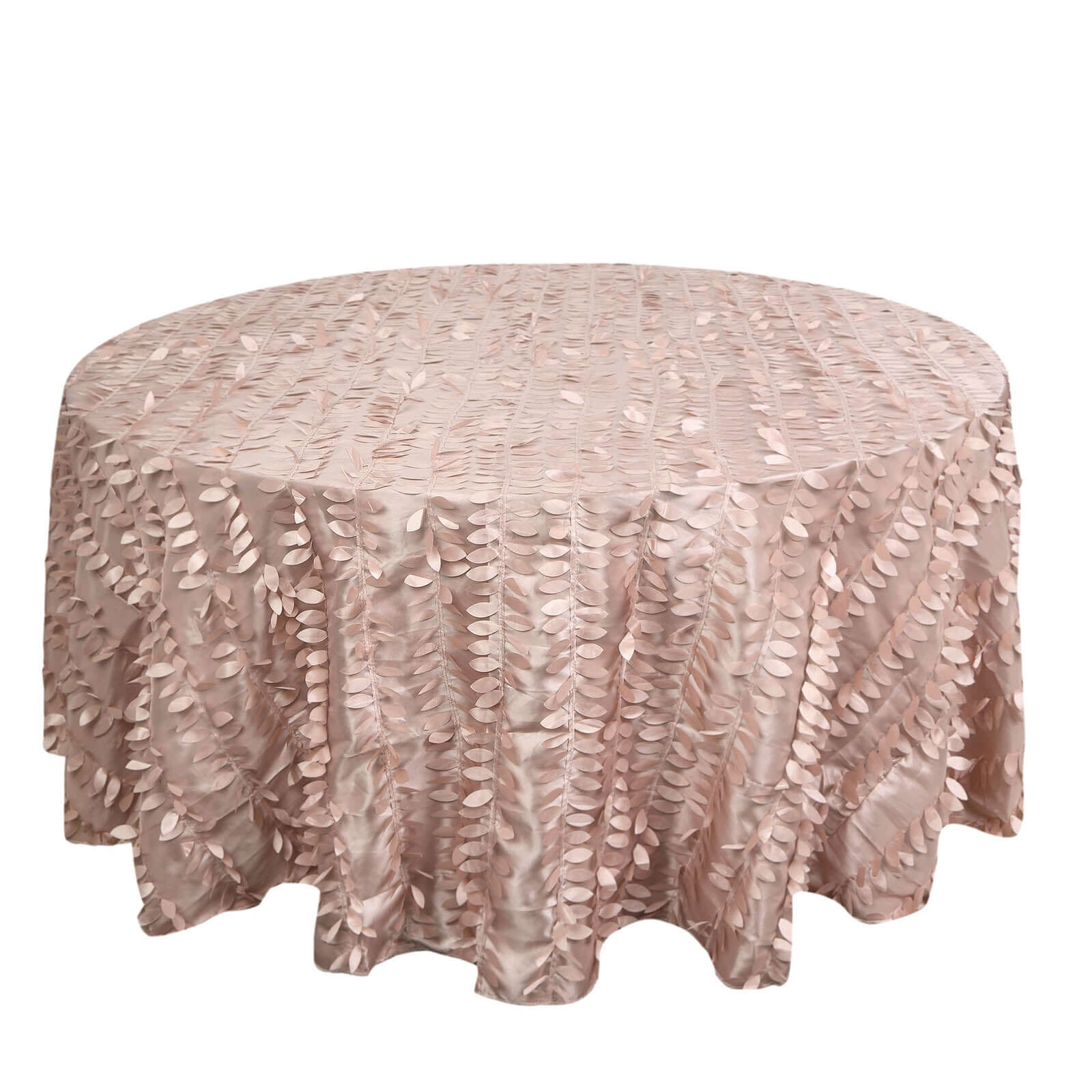 Taffeta 132" Round Tablecloth Dusty Rose | 3D Leaf Petal Design Seamless Table Cover