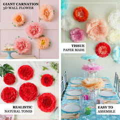Set of 2 Light Blue Carnation 3D Wall Giant Tissue Paper Flowers - 12",16"