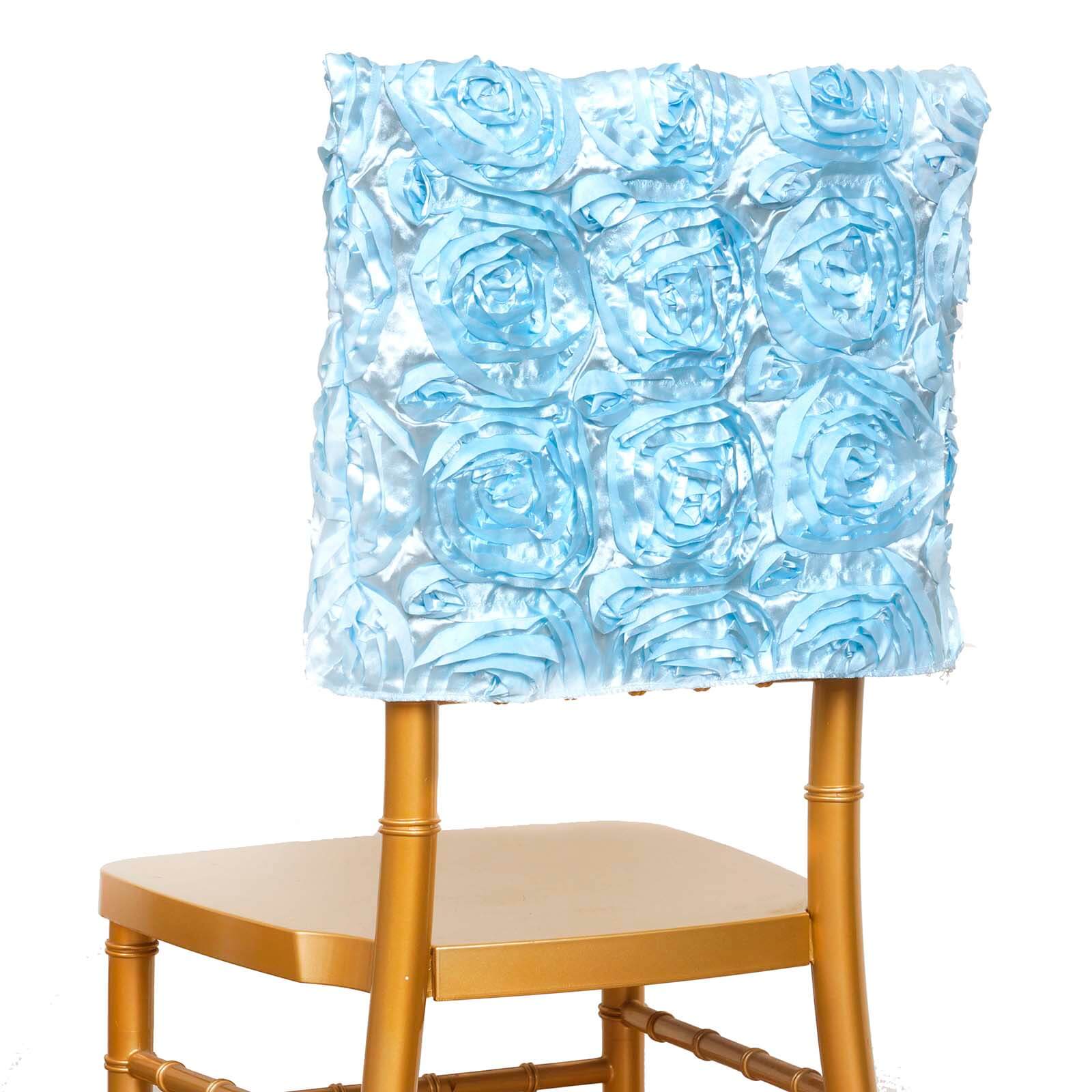Satin 16" Chair Caps with Rosette Design for Chiavari Chairs Light Blue - Exquisite Chair Back Cover for Weddings & Parties