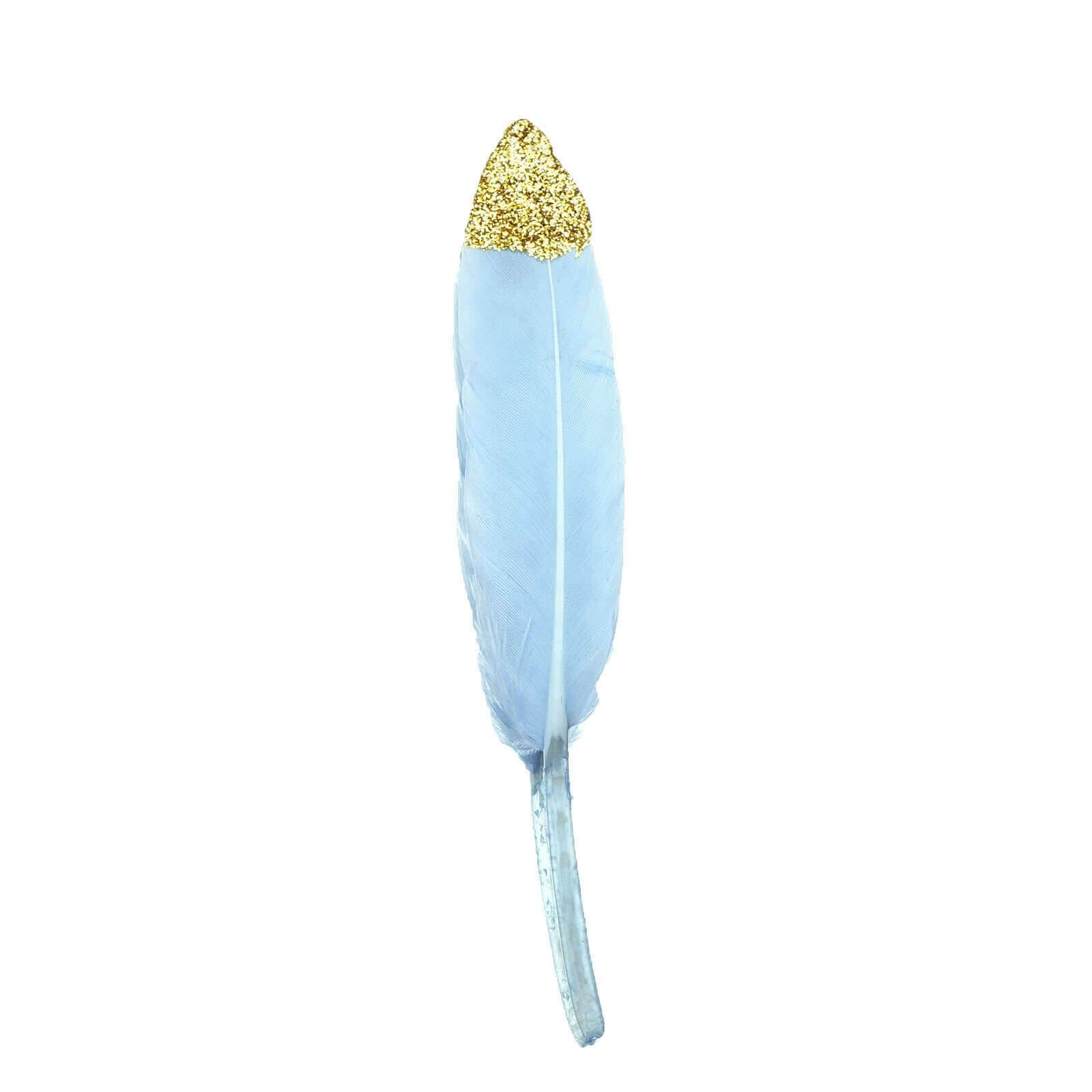 30-Pack Turkey Feathers Craft Feathers Glitter Gold Tip Light Blue - Decorative Feathers for DIY Party Projects