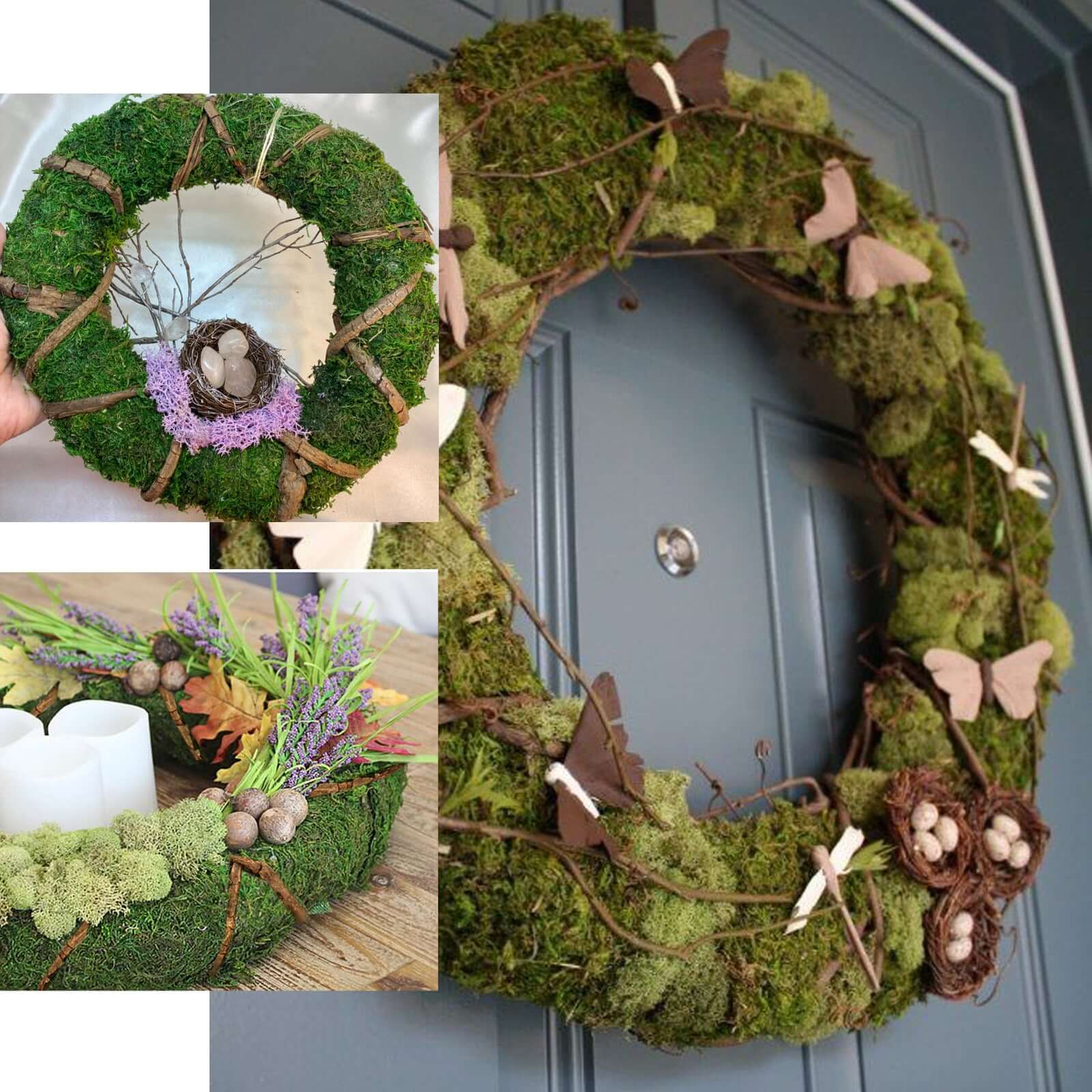 2 Pack 14" Green Natural Preserved Moss Wreaths With Twine Twig Wrap