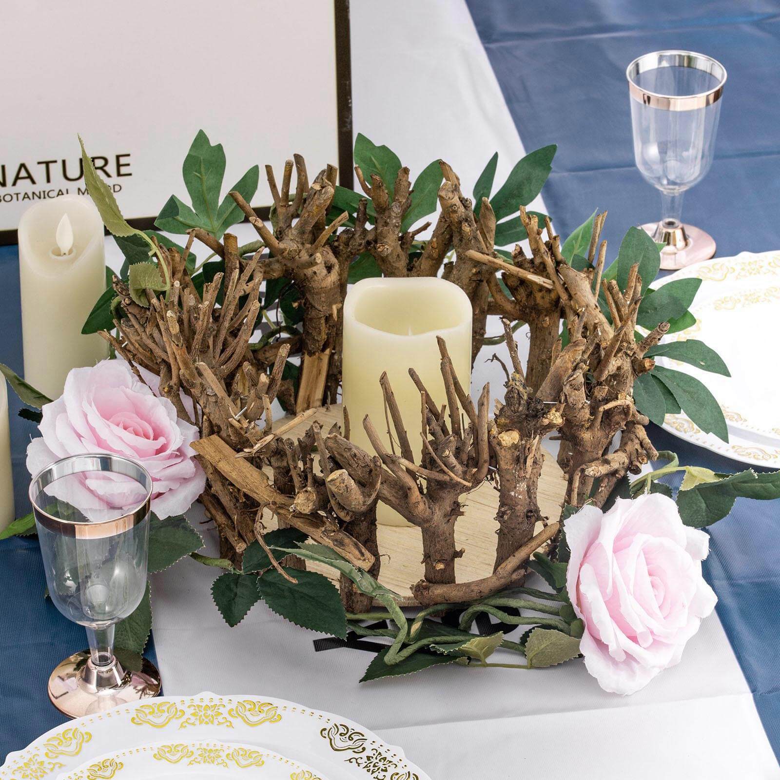 Natural Wooden Candle Holder Centerpiece - Rustic Mini Flower Vase for Events & Tables 6"