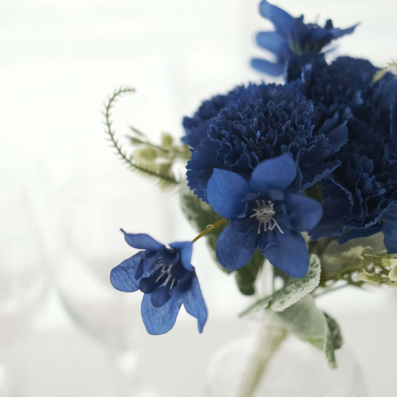3 Pack 14" Navy Blue Artificial Silk Carnation Flower Arrangements, Faux Floral Bouquets Bushes
