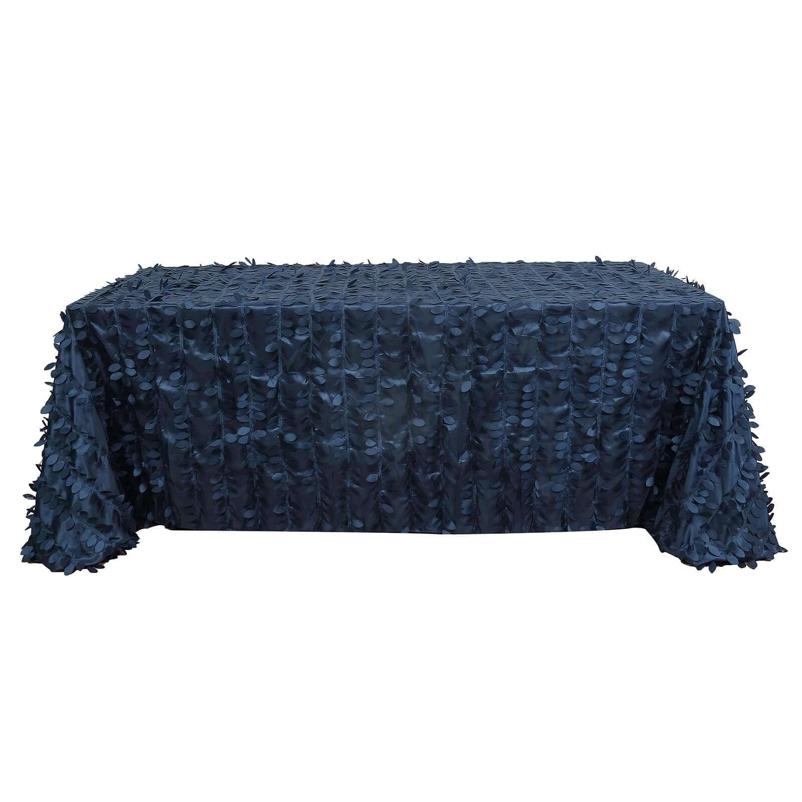 Taffeta 90"x132" Rectangle Tablecloth Navy Blue | 3D Leaf Petal Design Seamless Table Cover