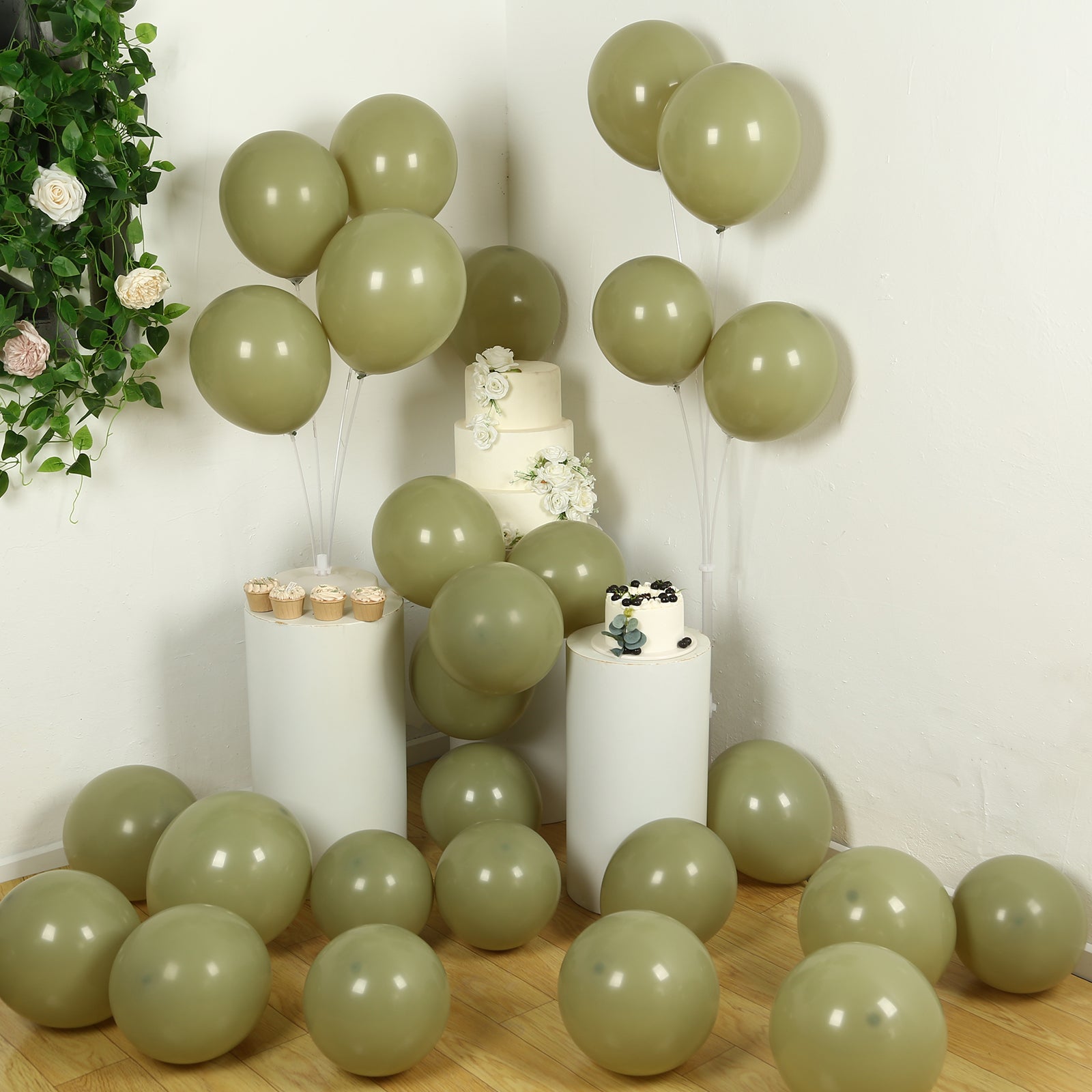 50 Pack Matte Pastel Olive Green Biodegradable Balloons 12", Round Eco-friendly Thick Latex Party Balloons