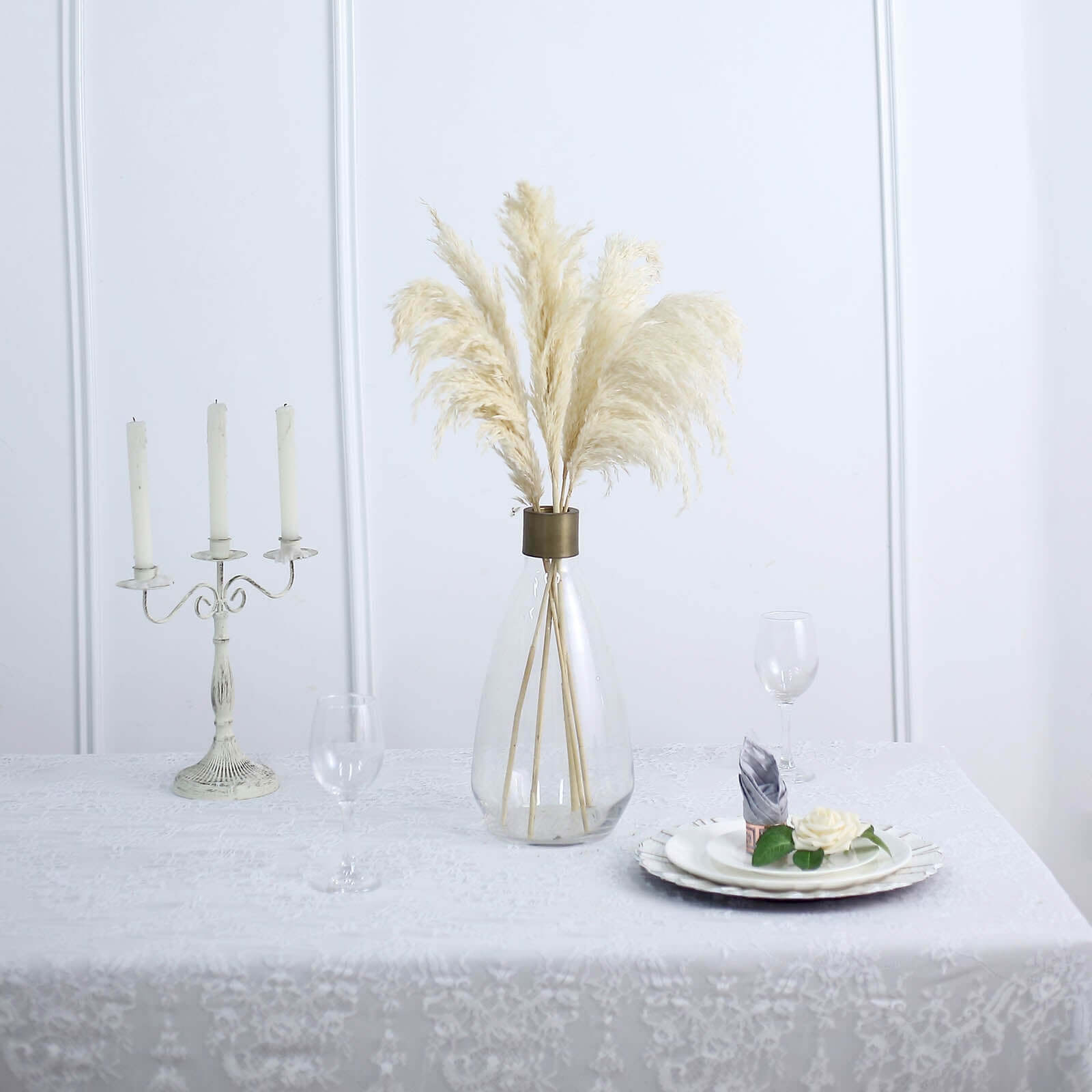 6 Stems Natural Dried Pampas Grass Decor Wheat Tint - Versatile Plant Sprays for Boho Chic Vase Displays Backdrops & Event Styling 32"