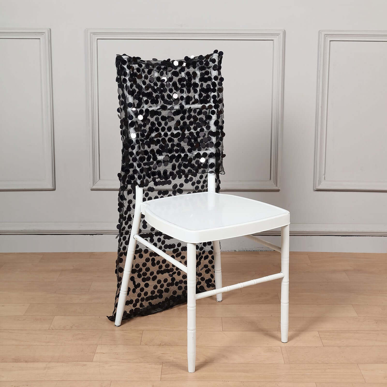 Sequin Chair Slipcover Big Payette Design for Chiavari Chairs Black - Glittering Chair Back Cover