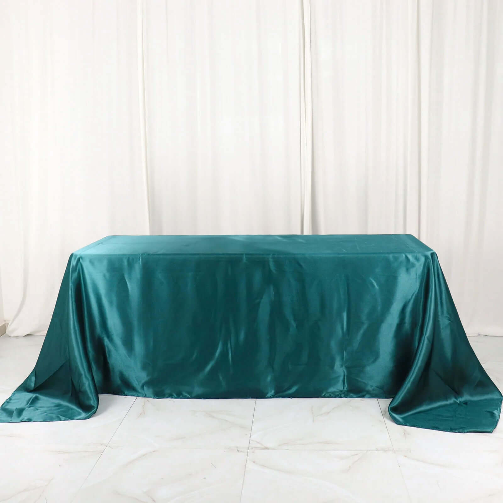 Satin Rectangular 90"x132" Tablecloth Peacock Teal Satin - Seamless Table Cover
