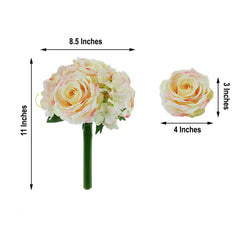 2 Bushes Pink Artificial Silk Rose and Hydrangea Flower Bouquets