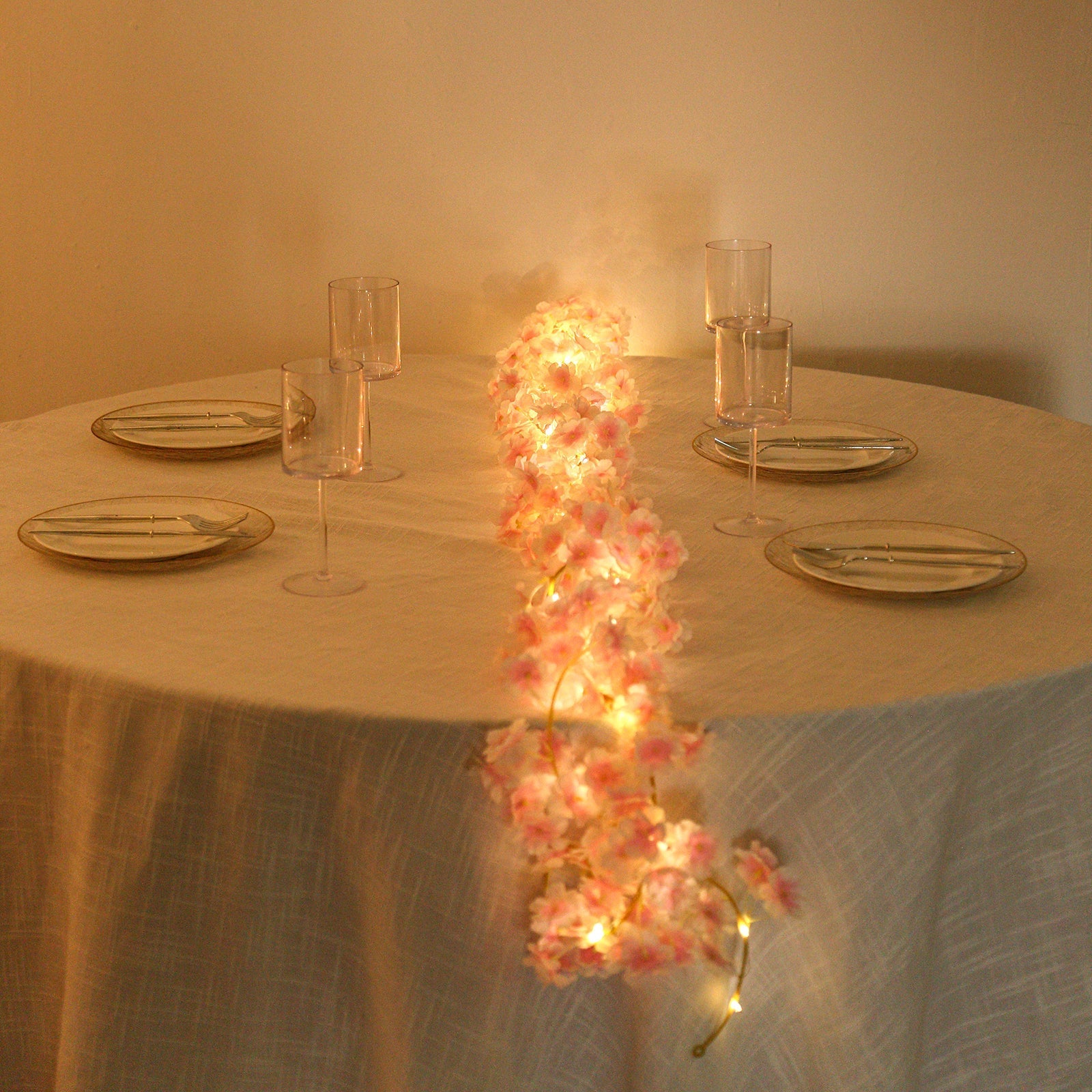 20 LED Garland Fairy String Lights Cherry Blossom Design Blush Warm White - Battery Operated Party Décor 6ft