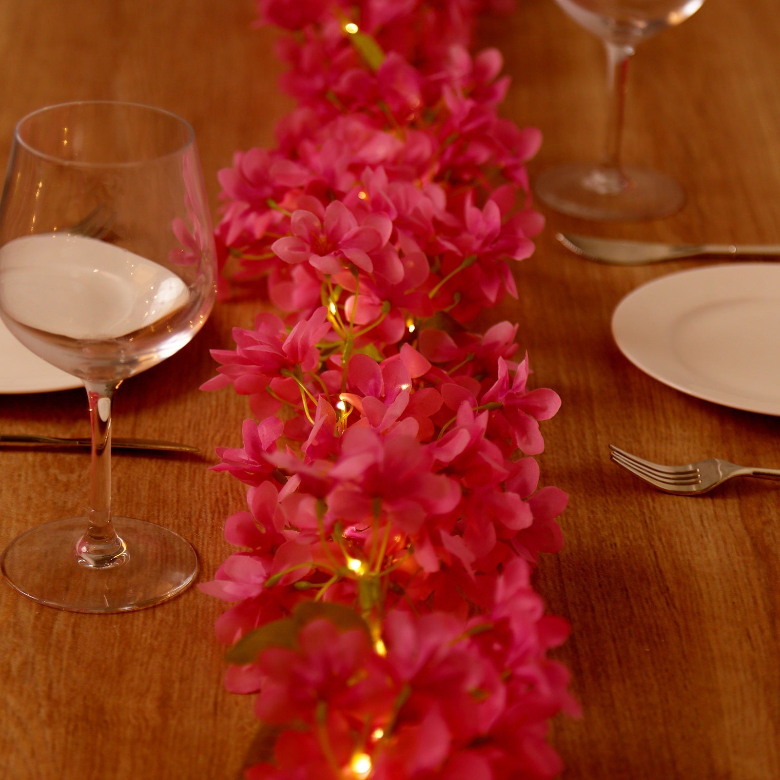 2-Pack Garland String Lights Jasmine Silk Flower Design Pink Warm White - Battery Operated Hanging Décor 6ft