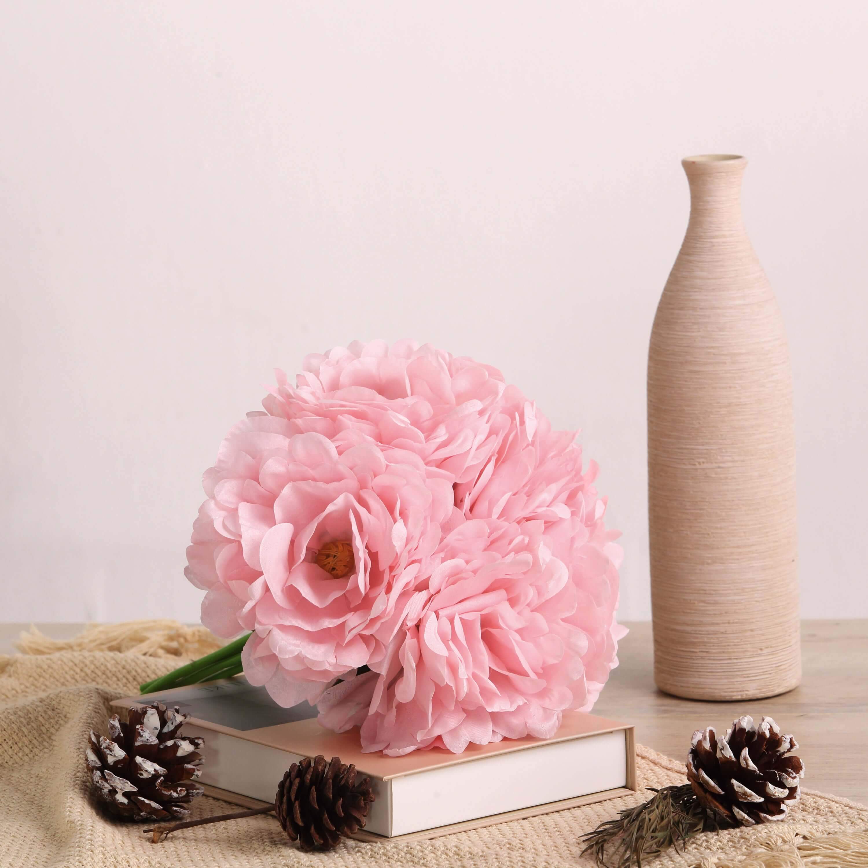 11" Pink Real Touch Artificial Silk Peonies Flower Bouquet