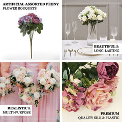 2 Pack Artificial Rose & Peony Floral Arrangements – 12" Purple Silk Bouquets for Weddings & Home Décor
