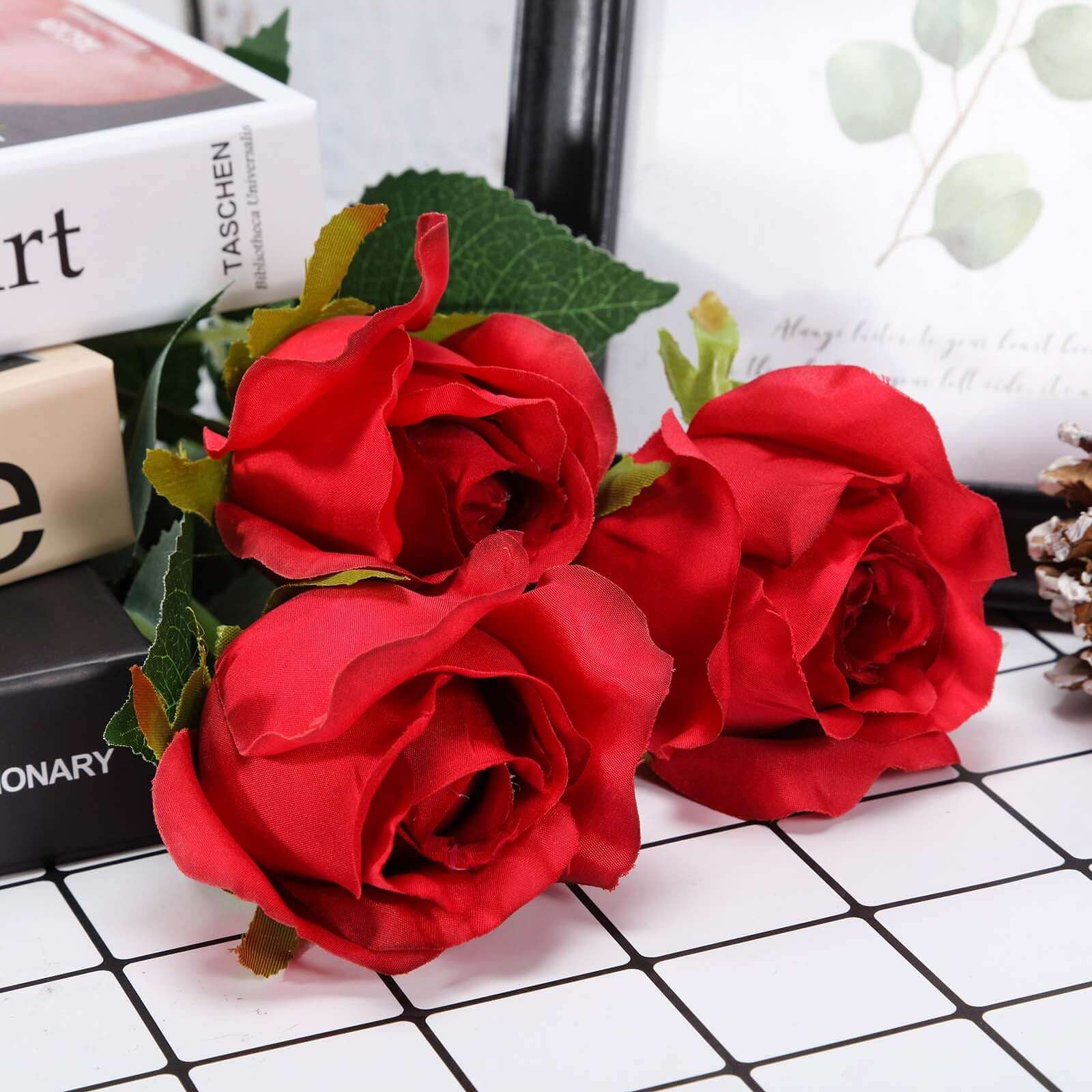 31" 24Pcs Red Long Stem Artificial Silk Roses Flowers