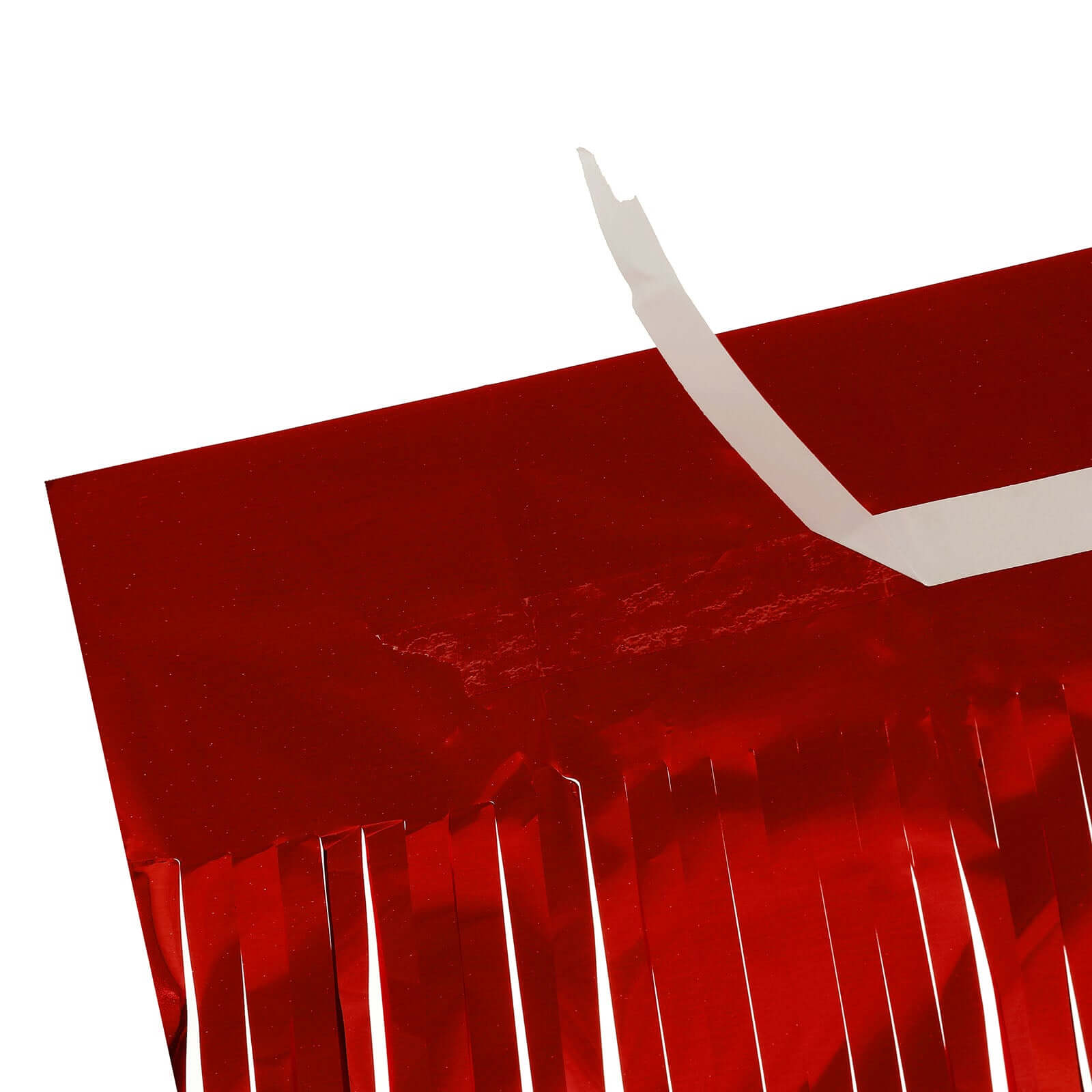 Metallic Foil Fringe Table Skirt Red with Self Adhesive Backing - Durable Tinsel Skirt for Parties 30"x9ft